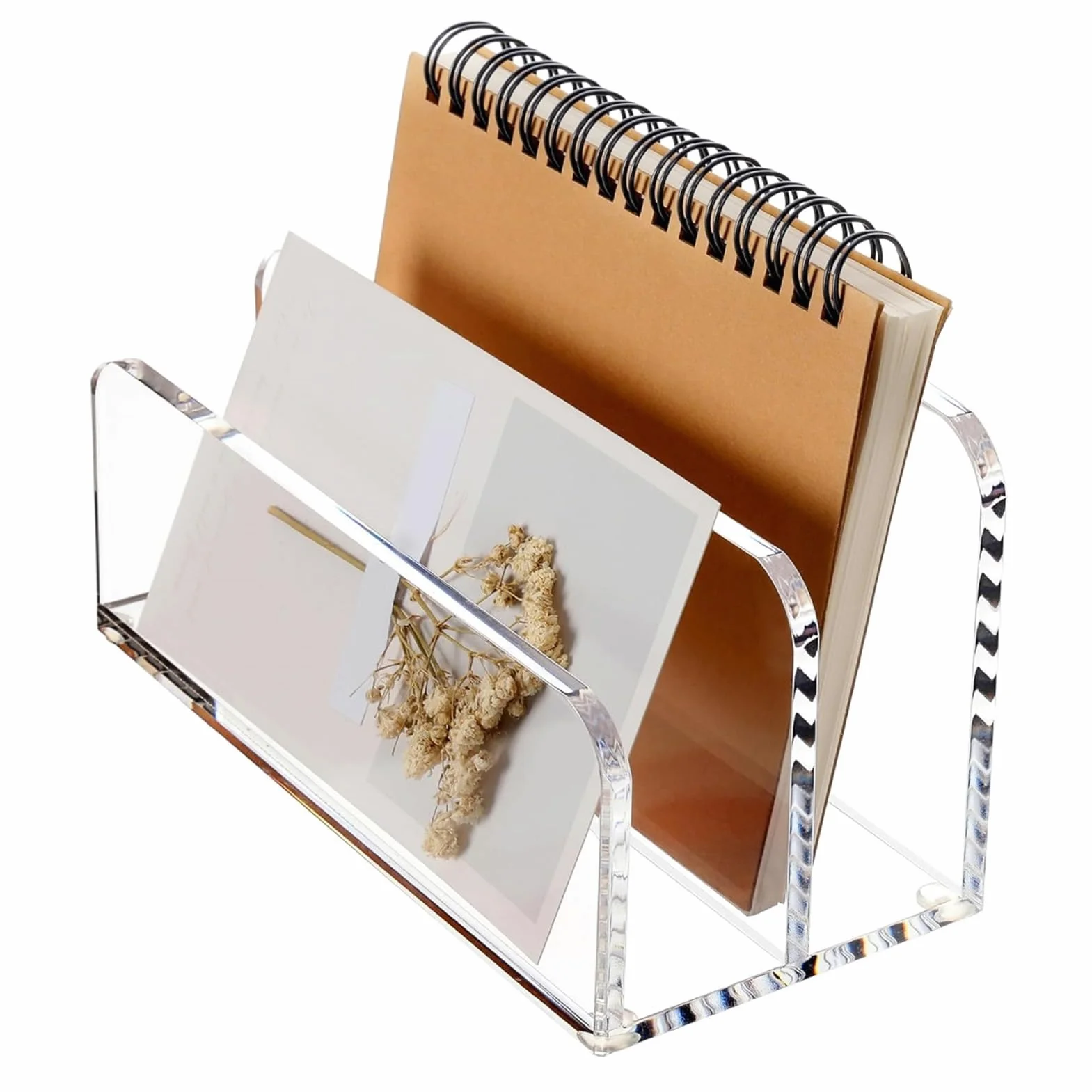 Raccoglitore posta acrilico trasparente 2 scomparti per scrivania, base antiscivolo 17,5x7,5x9,5 cm