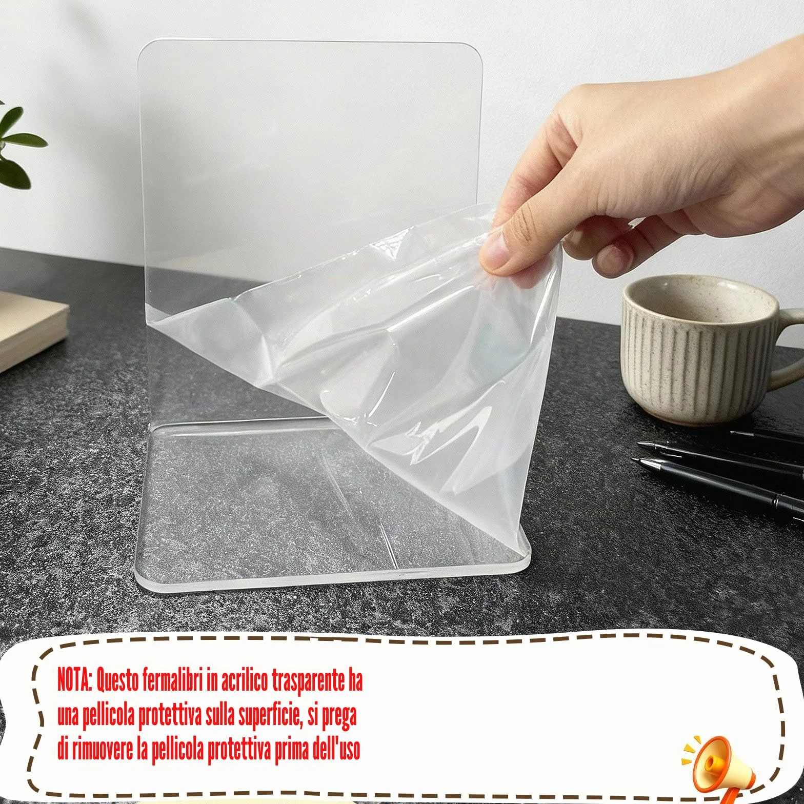 Fermalibri in Acrilico Trasparente 6 Pezzi con Tappetini Antiscivolo, Spessore 3 mm, 10x10x13 cm per Libreria