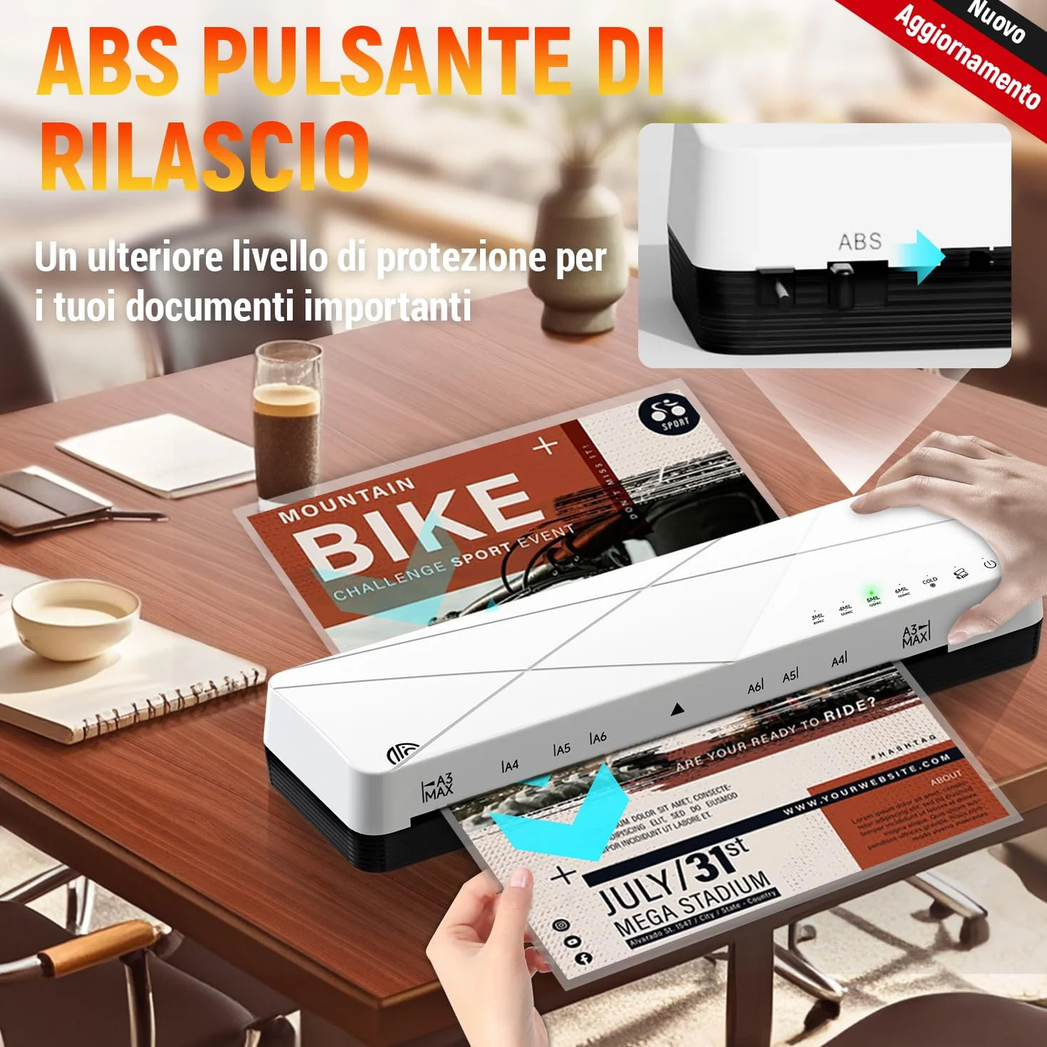 MAXDONE Plastificatrice A3 in 6 Modalità di Laminazione - ABS e Spegnimento Automatico, con Buste di Laminazione, Taglierina e Arrotolatore d'angoli
