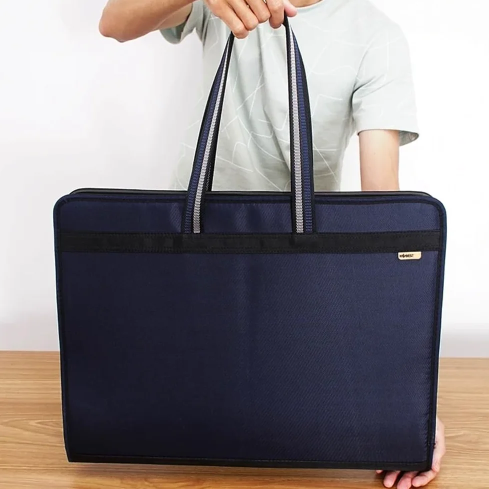 Cartelle Documenti Cartella A3 Borsa Multistrato di Grande capacità Pacchetto Artistico Borsa portaoggetti con Cerniera in Tessuto Oxford Cartelle Documenti(Blue)