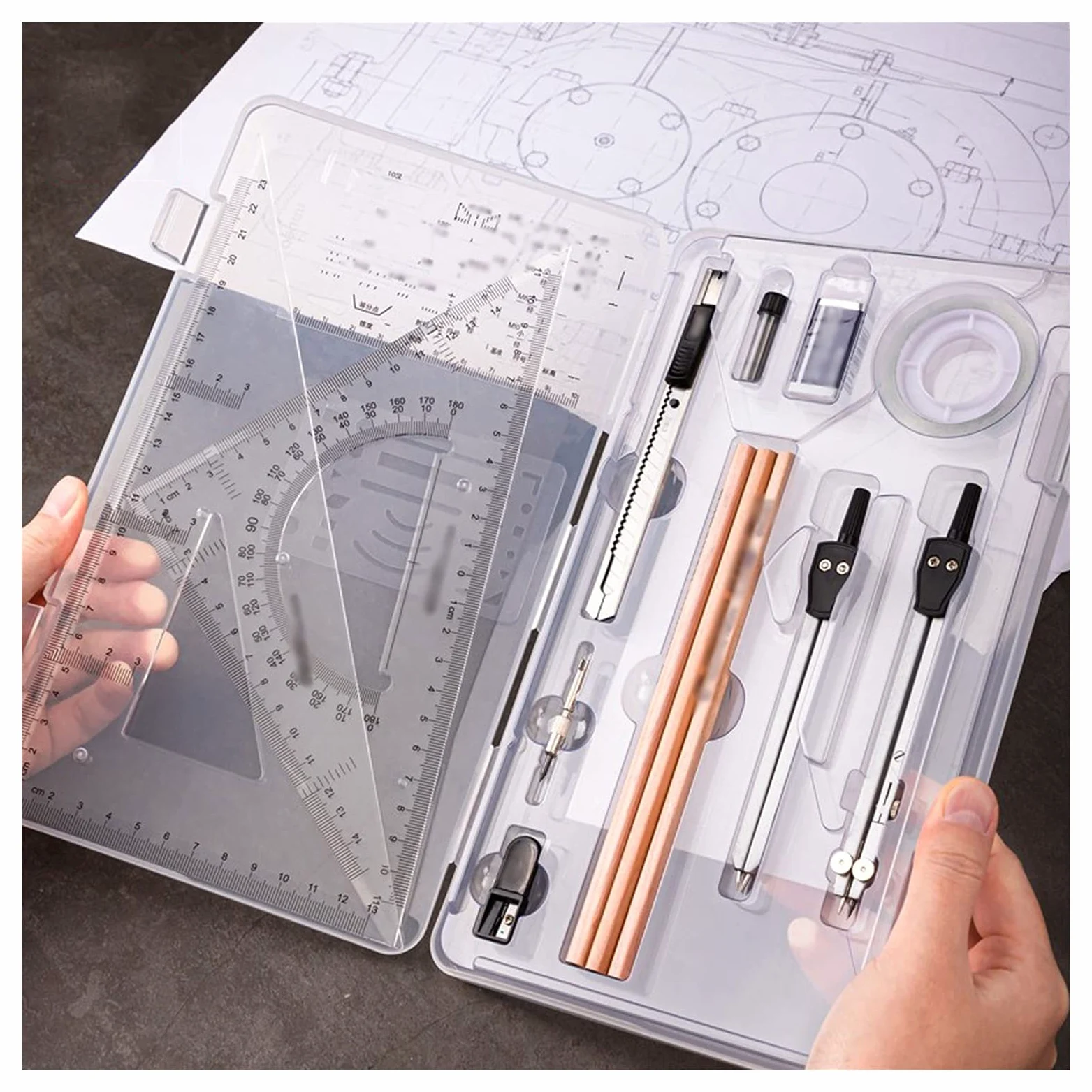 Compassi per tracciare Set di strumenti di geometria matematica Set di bussola 16 pezzi con rifornimenti di piombo Glortractor Set ideale for la casa e l'ufficio della scuola Strumenti di misura