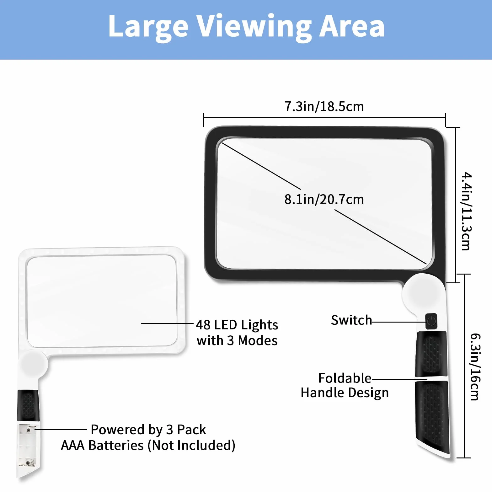 Lente d'ingrandimento 5X con luce, lente d'ingrandimento portatile per lettura, grande lente d'ingrandimento con luce 48 LED e lente antiriflesso, lente d'ingrandimento illuminata per anziani