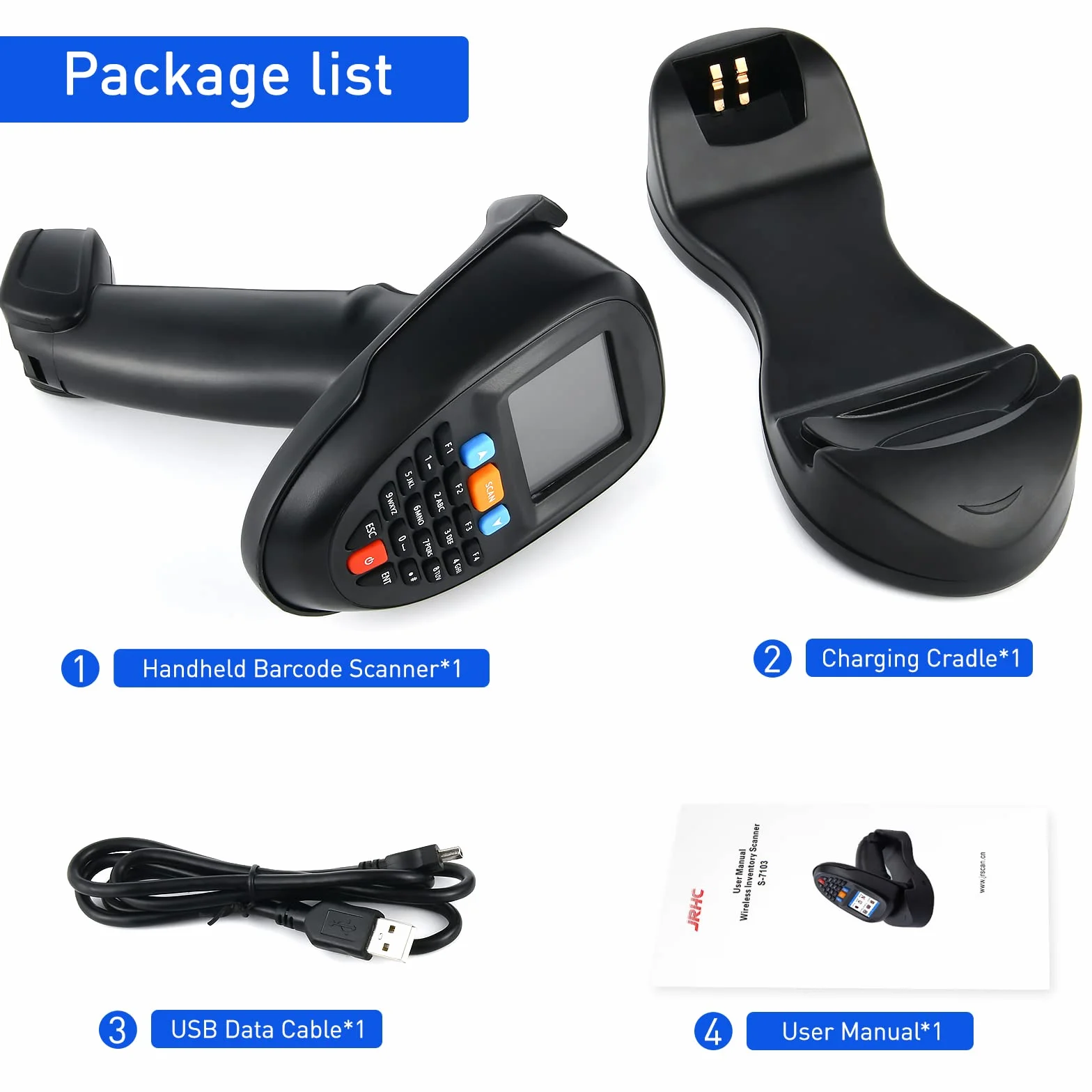 Lettore di codici a barre portatile 1D 2D PDF scanner di inventario dati Lettore di codici a barre portatile con schermo LCD da 2,2 pollici e stazione di ricarica