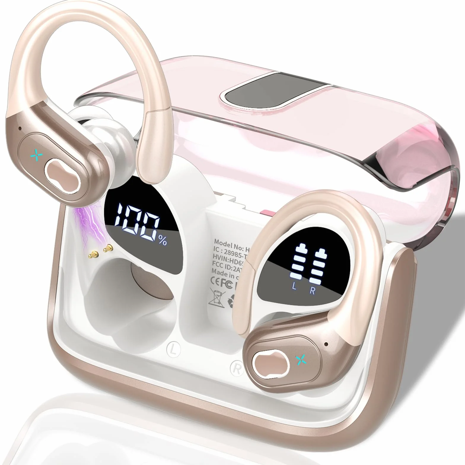 STECEi AI Cuffie Traduzione, 3 in 1Bluetooth 5.4 Auricolari con 164 Lingue/6 Modalità di Traduzione, 75H Auricolari Traduttori Istantanei con APP, Cuffie Bluetooth per Viaggi/Affari, Rosa