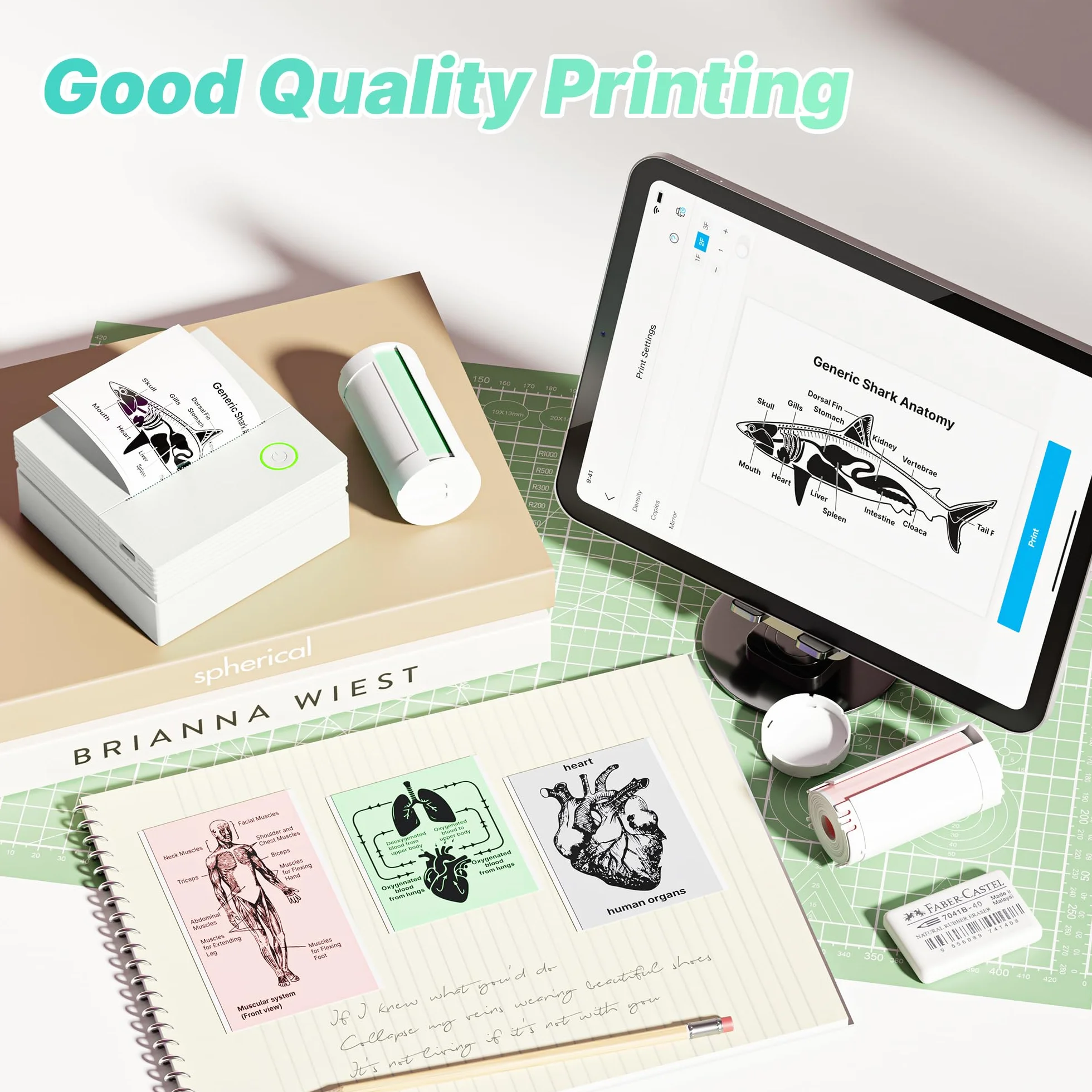 PM290 Mini stampante per smartphone, stampante termica Bluetooth, mini con 3 rotoli di carta, mini stampante per appunti di studio, diari, regali fai da te, scuola, ufficio, bianco, 1