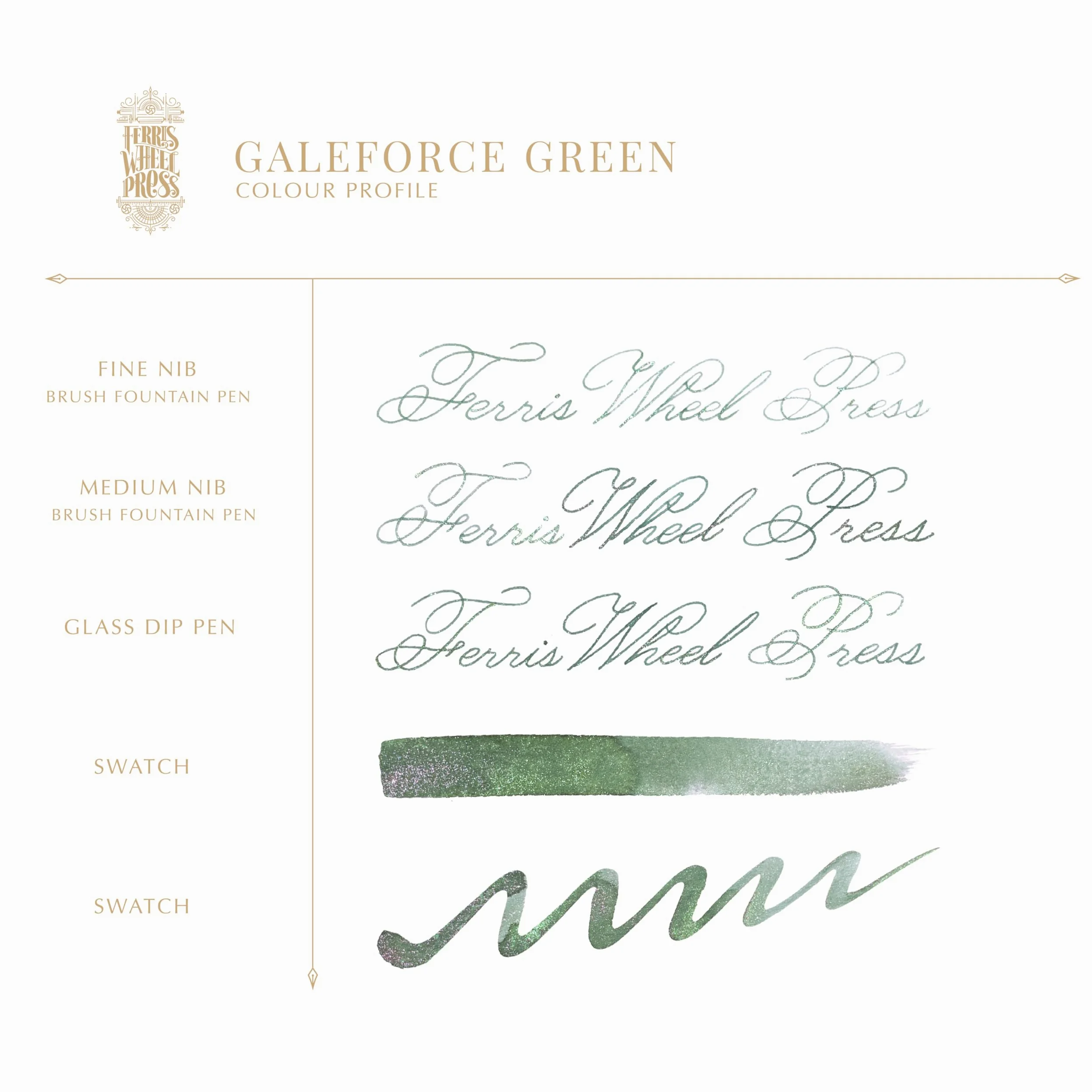 Ferris Wheel Press - Penna stilografica con inchiostro, collezione FerriTales, eucalipto profondo con Duocromo Verde/Rosa Shimmer, 85 ml
