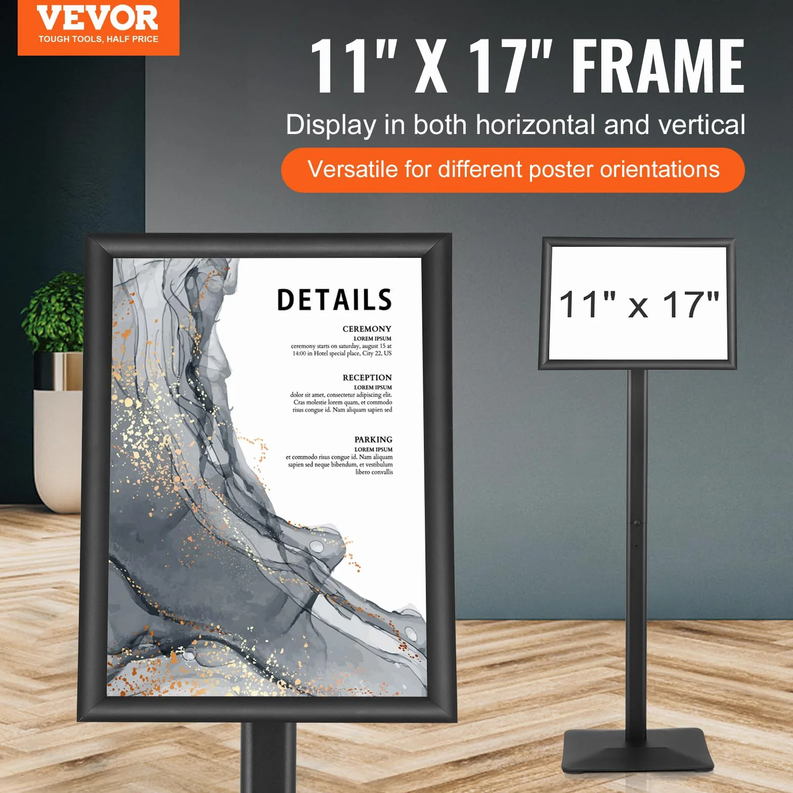 VEVOR Supporto per Insegne su Piedistallo 420 x 297 mm, Supporto per Poster Regolabile, Piedistallo Porta Insegne in Alluminio PVC da Pavimento per Eventi Matrimonio Festa Conferenza Interno Esterno