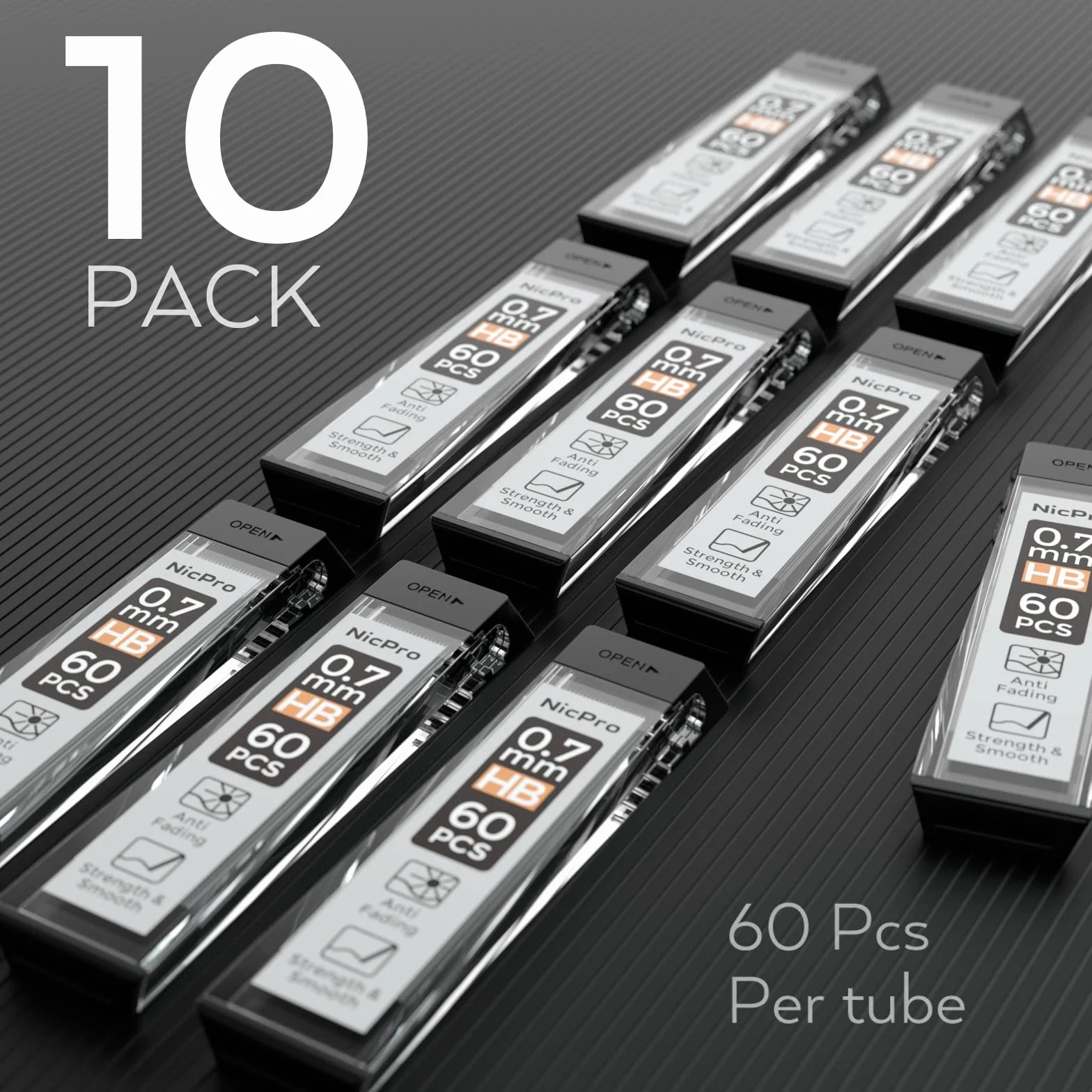 Nicpro 10 Pezzi Mine per Portamine 0.7 mm Ricariche di Piombo HB #2 Resistenti Alla Rottura