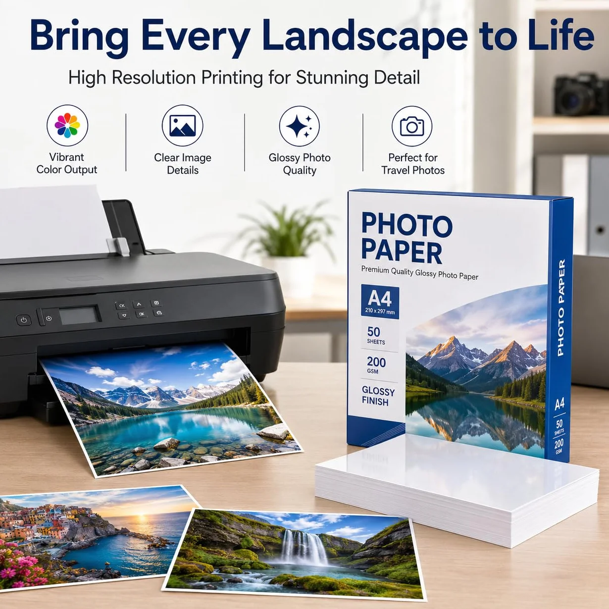 Carta Fotografica A4 Lucida 200g/m² 50 Fogli Bianco Brillante