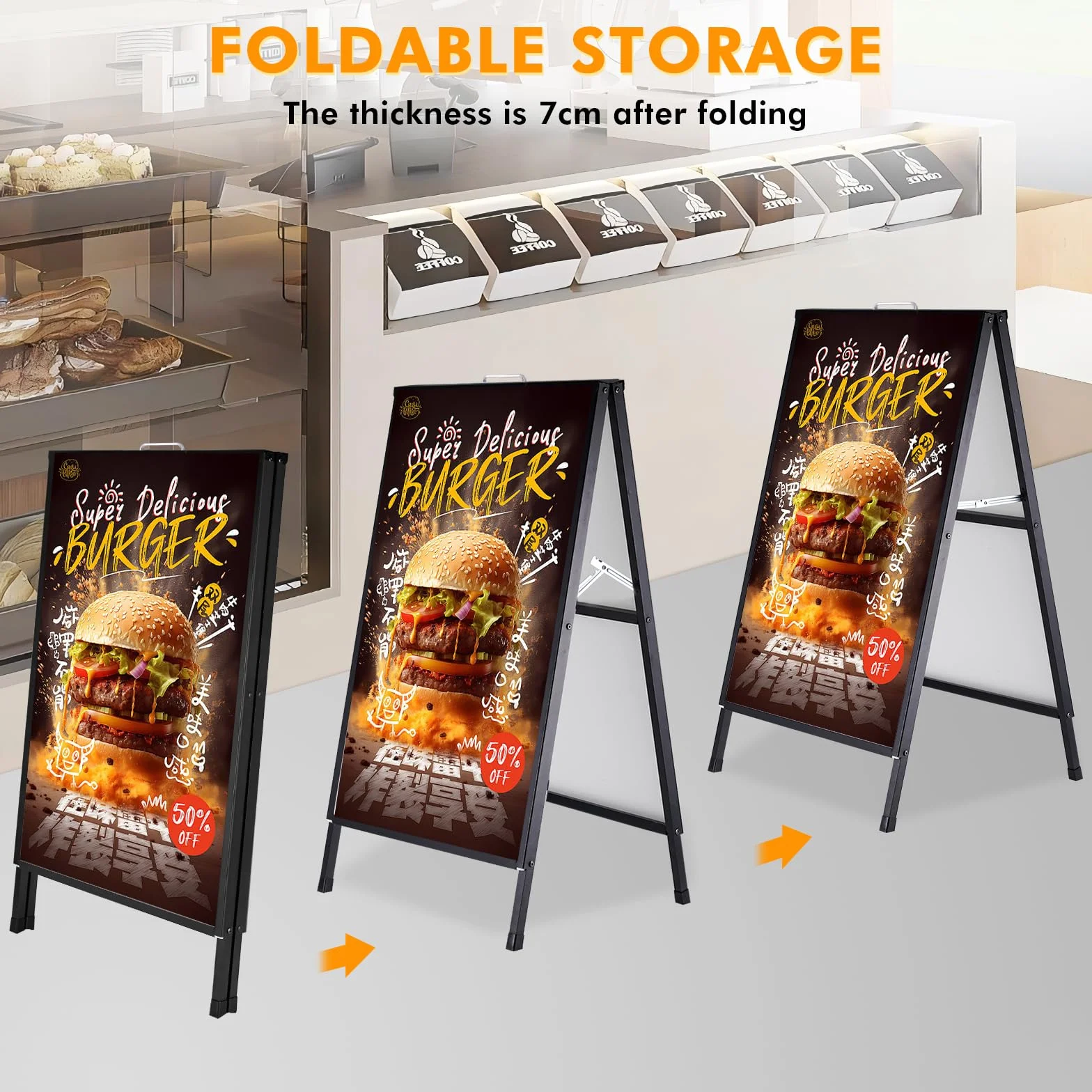 YUCHENGTECH Cavalletto Pubblicitario per Esterno con Maniglia 60X90cm Porta Poster Bifacciale Supporto per Poster da Terra In Metallo Totem Pubblicitario per Bar Ristoranti Mostre Esterni