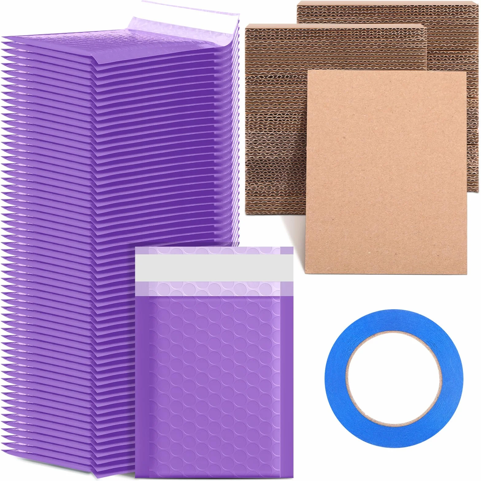 Tatuo Il set di 301 protezioni per spedizioni di carte collezionabili include 200 fogli di cartone ondulato, 100 buste imbottite a bolle d'aria e nastro adesivo (viola)