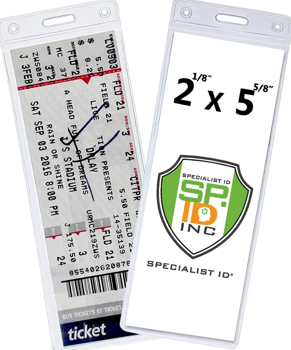 Specialist ID - Porta biglietti in plastica trasparente da 2,5 x 20,3 x 12,7 cm, compatibile con Ticketmaster 25 Pack Clear