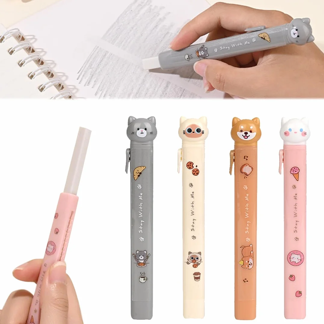 Gomme per Matite Retrattili con Design Gatto Carino - 4 Pezzi per Bambini, Disegno e Scrittura