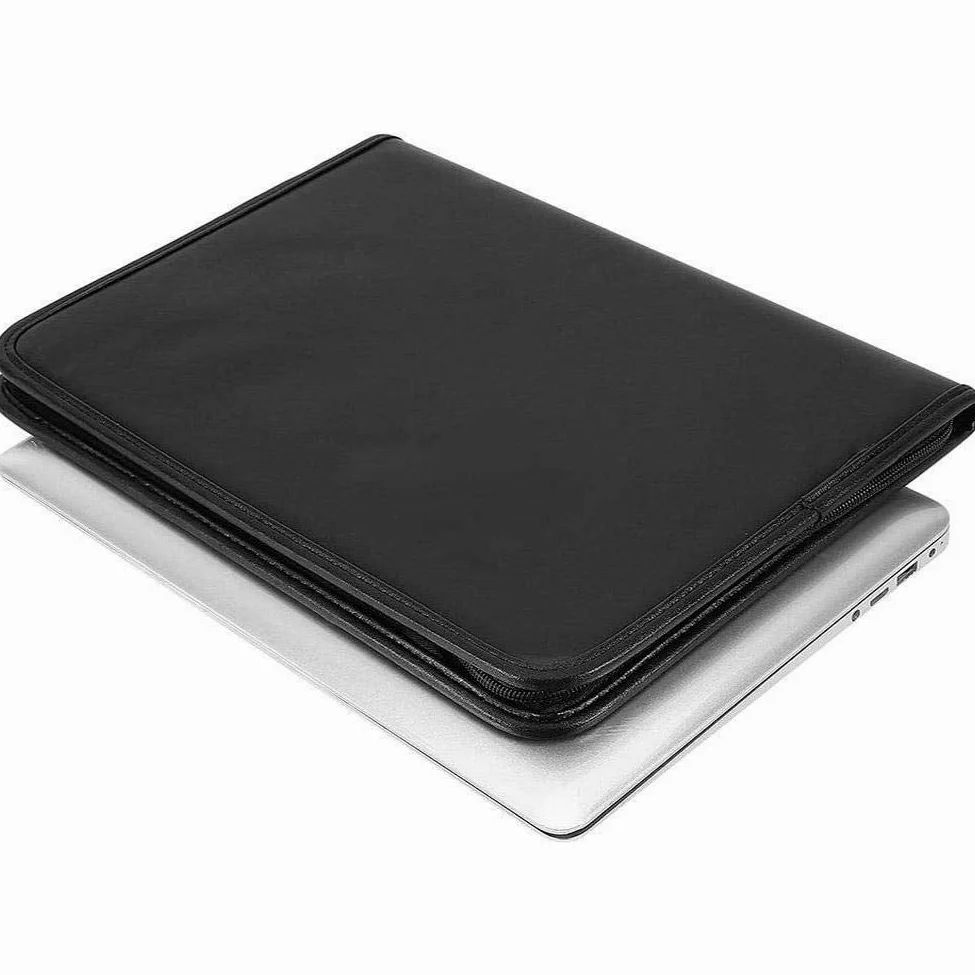 Cartella Portadocumenti A4 Pelle con Cerniera, Cartelle Porta Documenti Organizer Borsa per Conferenza, con fessure e porta biglietti, Nero