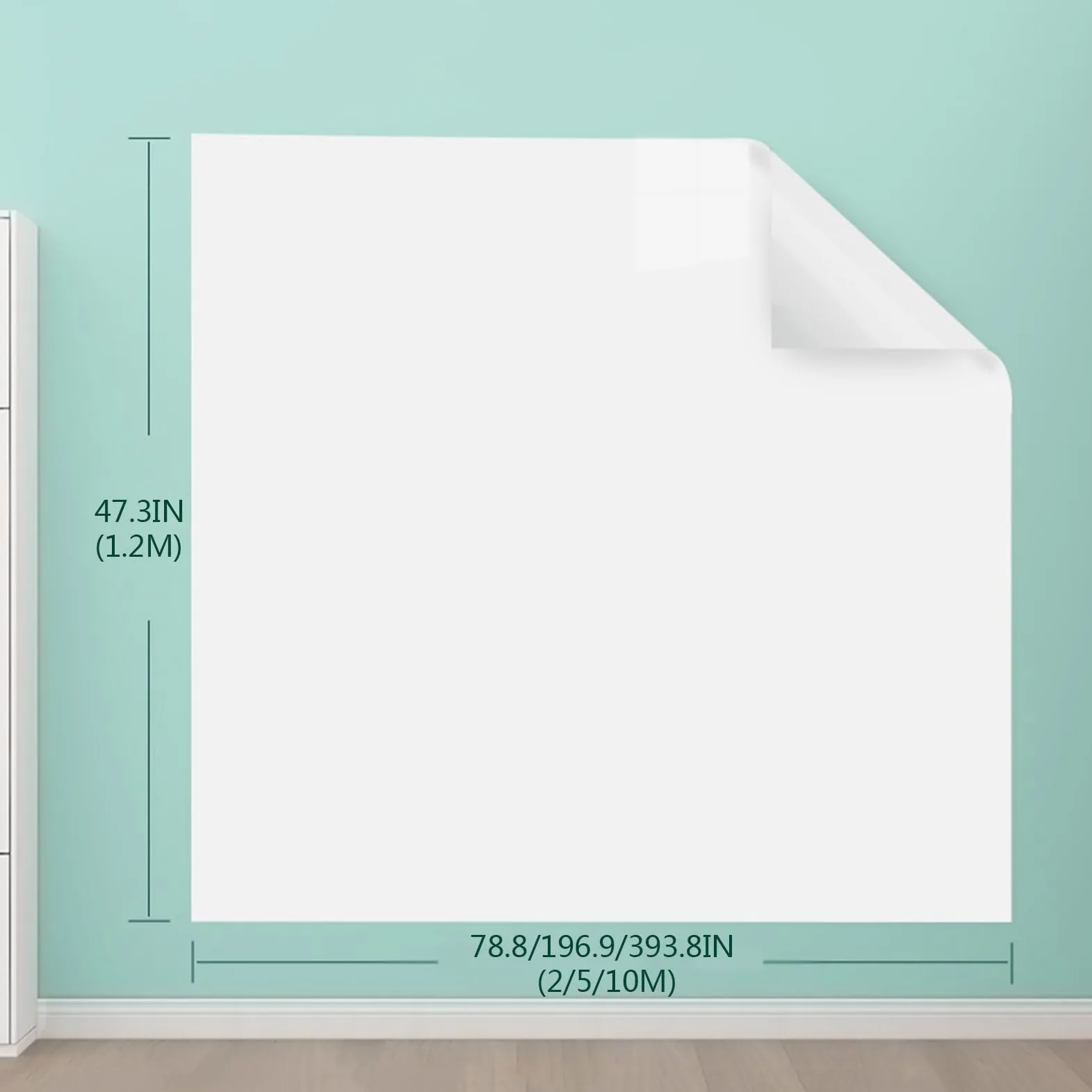 Carta autoadesiva per lavagna bianca- Lavagna elettrostatica cancellabile a secco su rotolo for ufficio, casa, aula, bianca, in diverse dimensioni(47.3x196.9IN(1.2x5m))