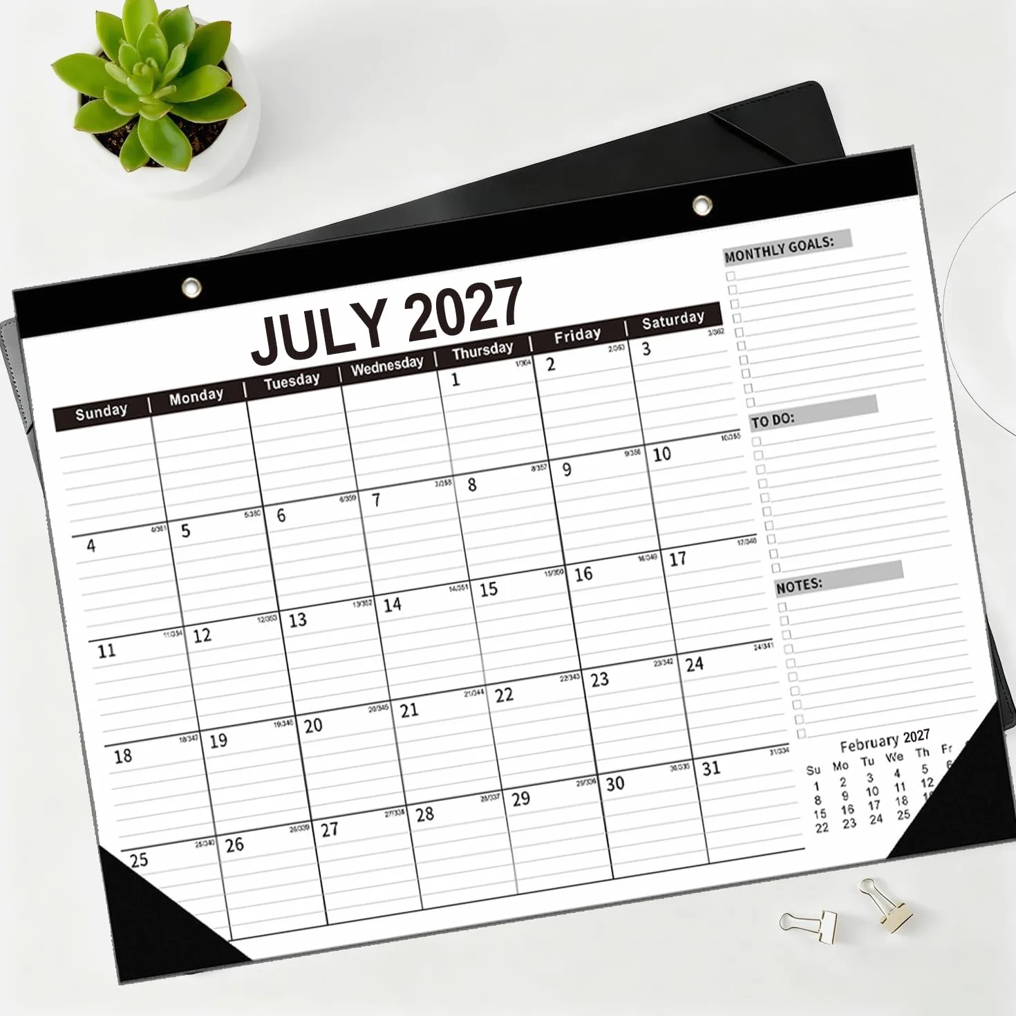 Grande calendario da parete 2026-2027 e planner da scrivania, 55 x 40 cm, da gennaio 2026 a giugno 2027, per la pianificazione di casa e ufficio (nero)