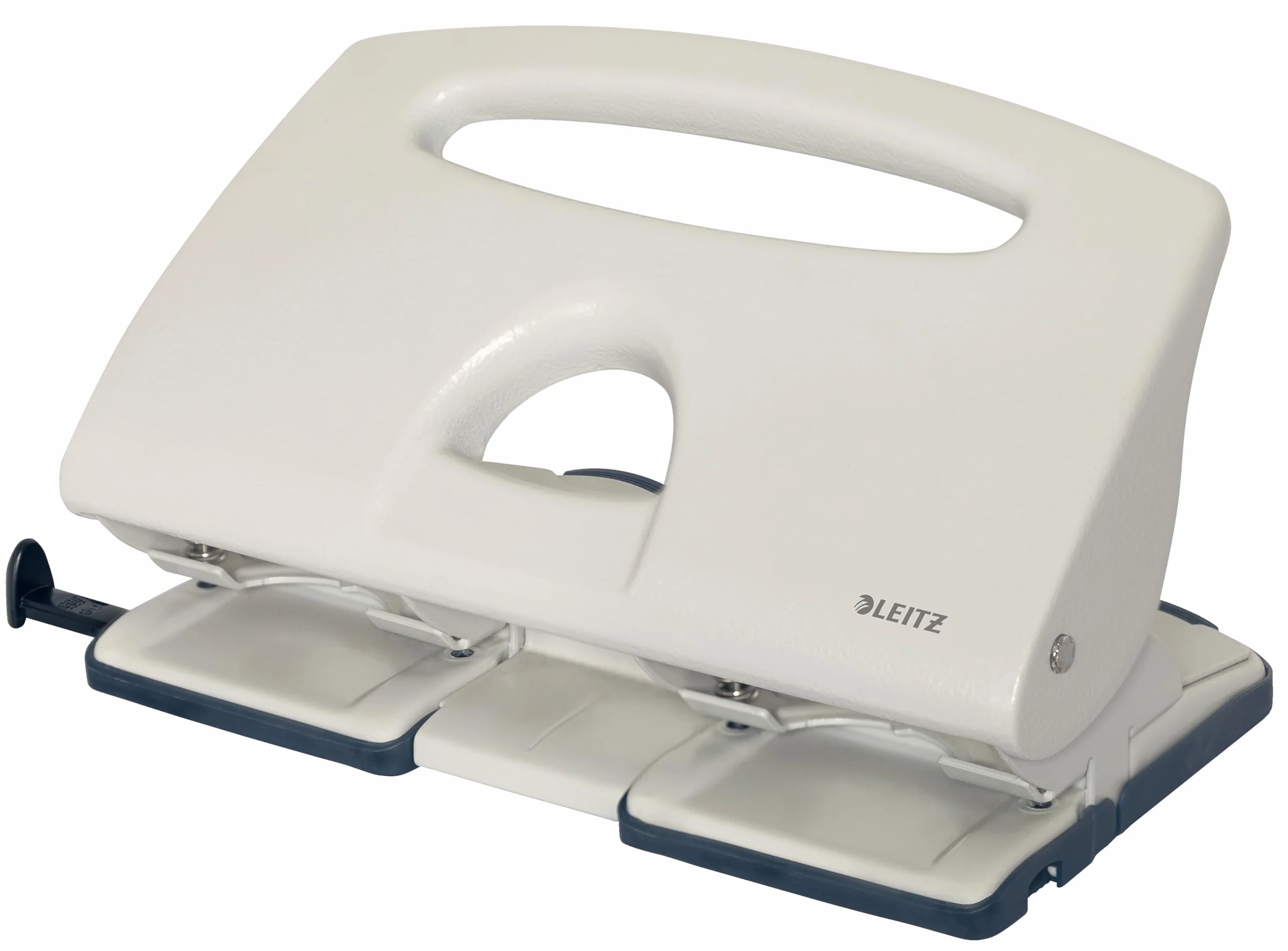 Leitz Perforatrice da Ufficio a 4 Fori, Capacità fino a 40 fogli, Grigio Chiaro, Metallo, Guida di Arresto con Barra di Selezione del Formato, 51320085