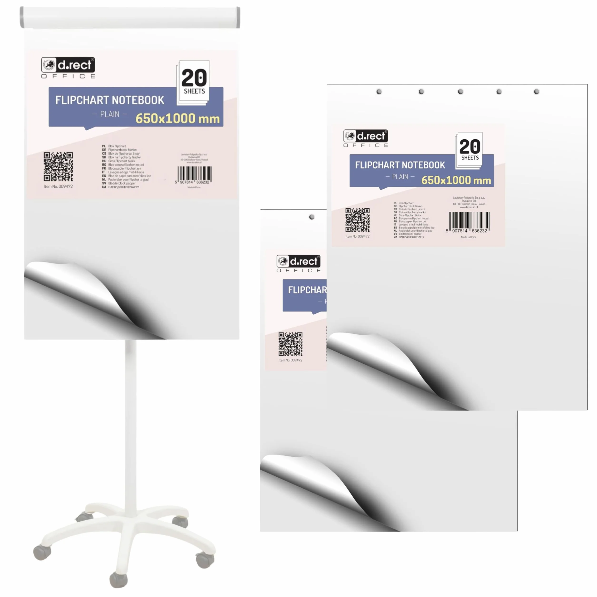 D.RECT Blocco Carta per Flipchart - Set da 3 Blocchi - 60 Fogli Totali - 65x100 cm - 80 g/m² Superficie Liscia - Carta Professionale per Presentazioni Riunioni e Formazione