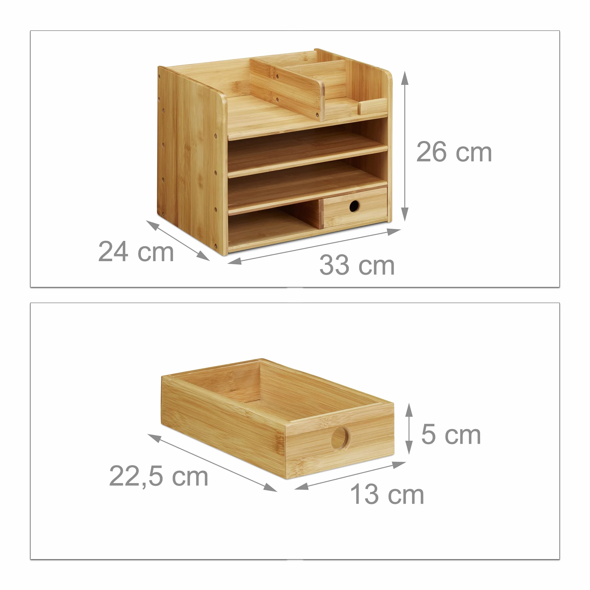 Relaxdays Portaoggetti da Scrivania, Portalettere A4, Desk Organizer per Penne e Blocco Appunti, Organizzatore, bambù, Naturale, 26 x 33 x 24 cm