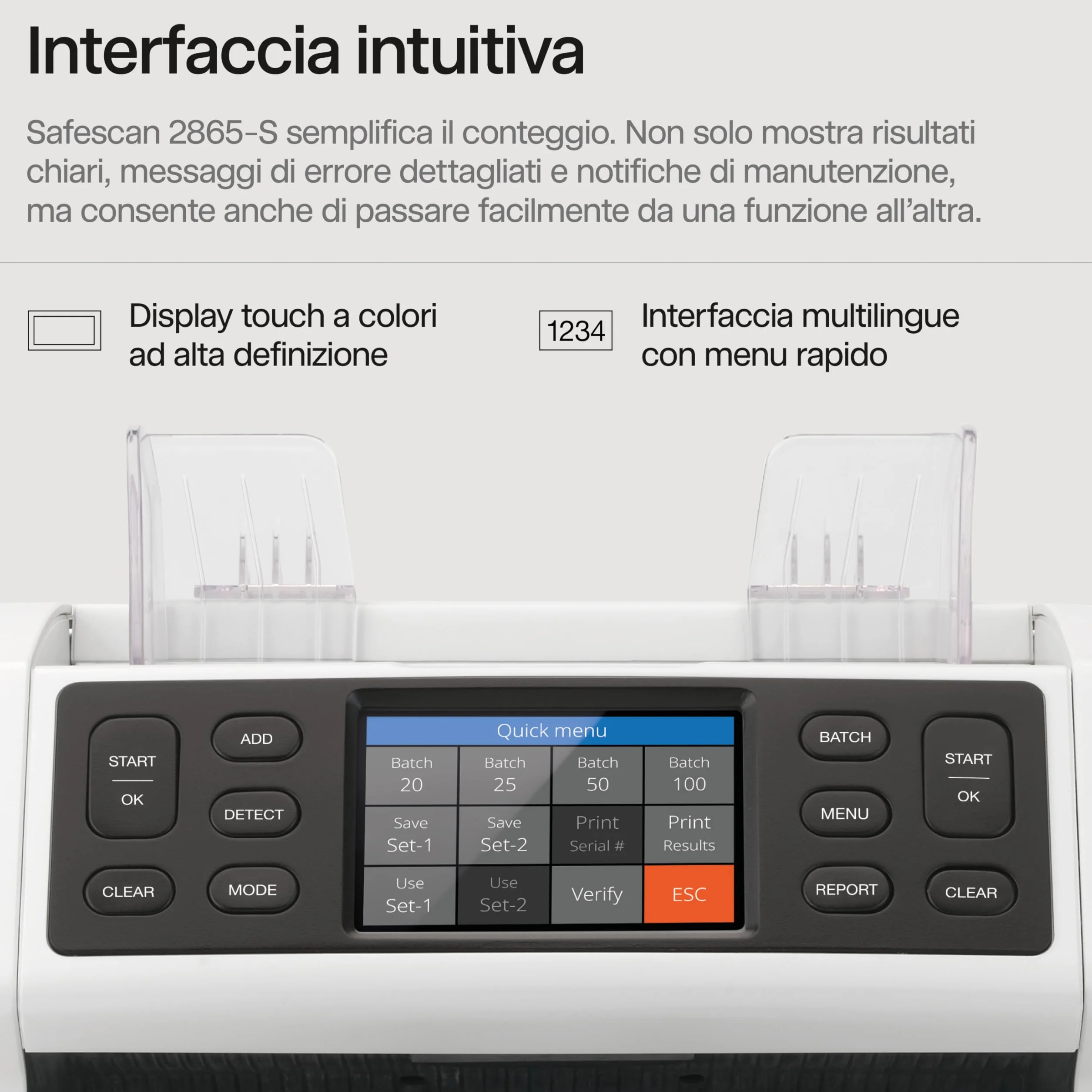 Safescan 2865-S Contabanconote che conta banconote miste - Contabanconote con verifica banconote a 7 punti - Contabanconote con interfaccia multilingue