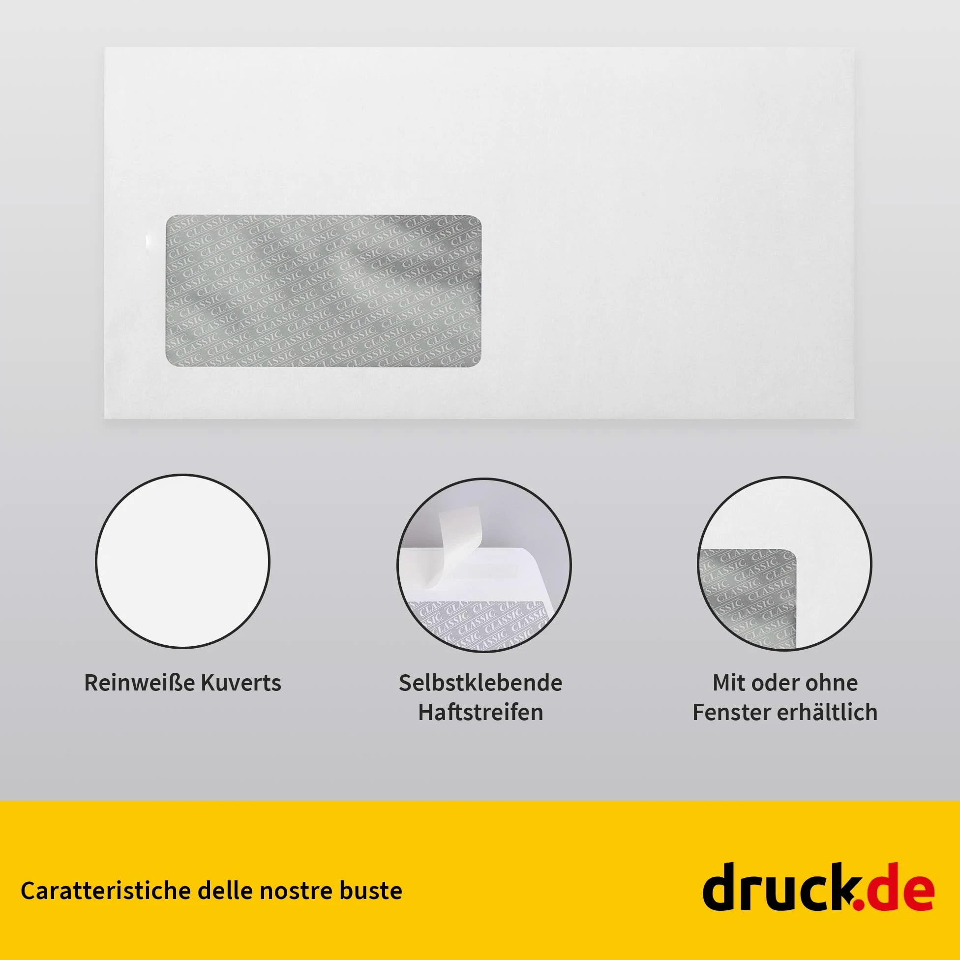 Buste bianche in carta da visita, chiusura autoadesiva, per lettere, matrimoni, biglietti di auguri e inviti (con finestra, formato C5/6 DIN (220 x 110 mm)