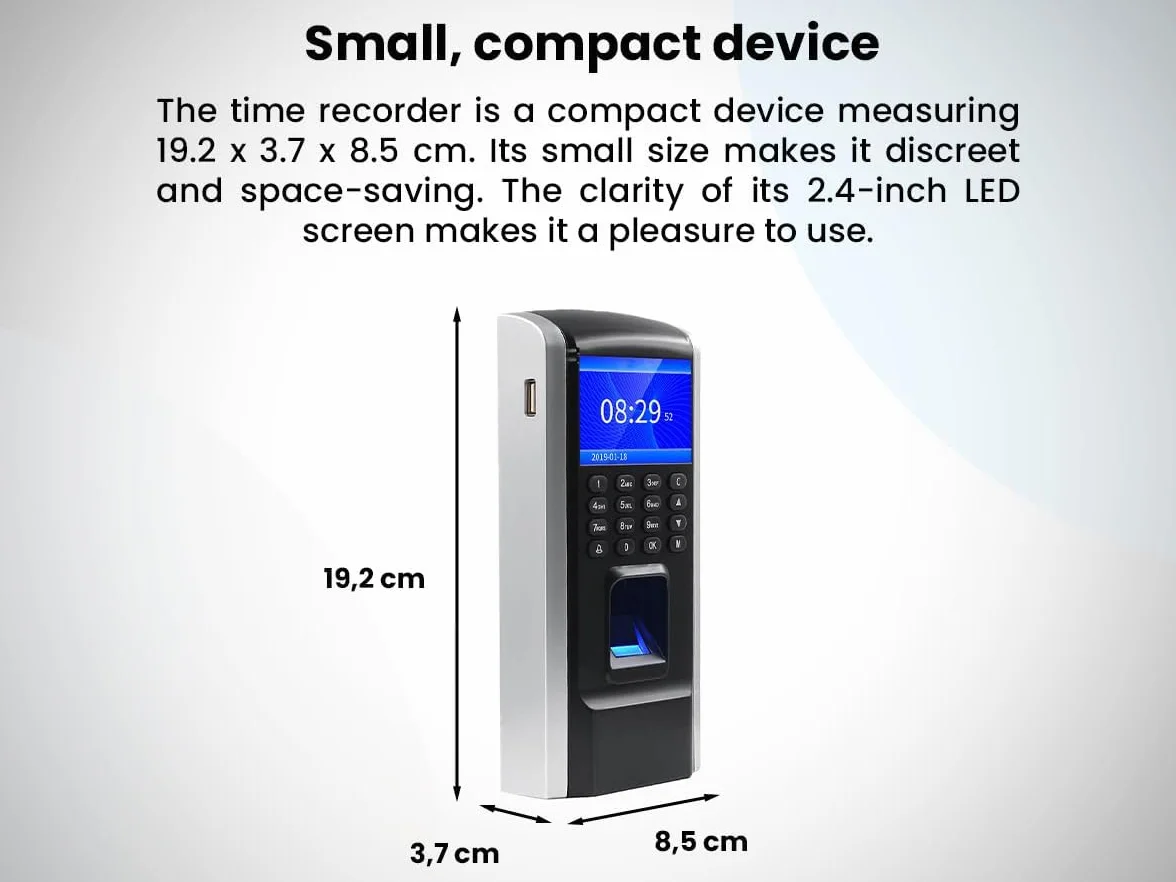 HDWR CTR12 Macchina per La Rilevazione Delle Presenze, Sistema Biometrico Avanzato di Impronte Digitali, Rilevatore Presenze Dipendenti, Password e Scheda RFID da 125 kHz