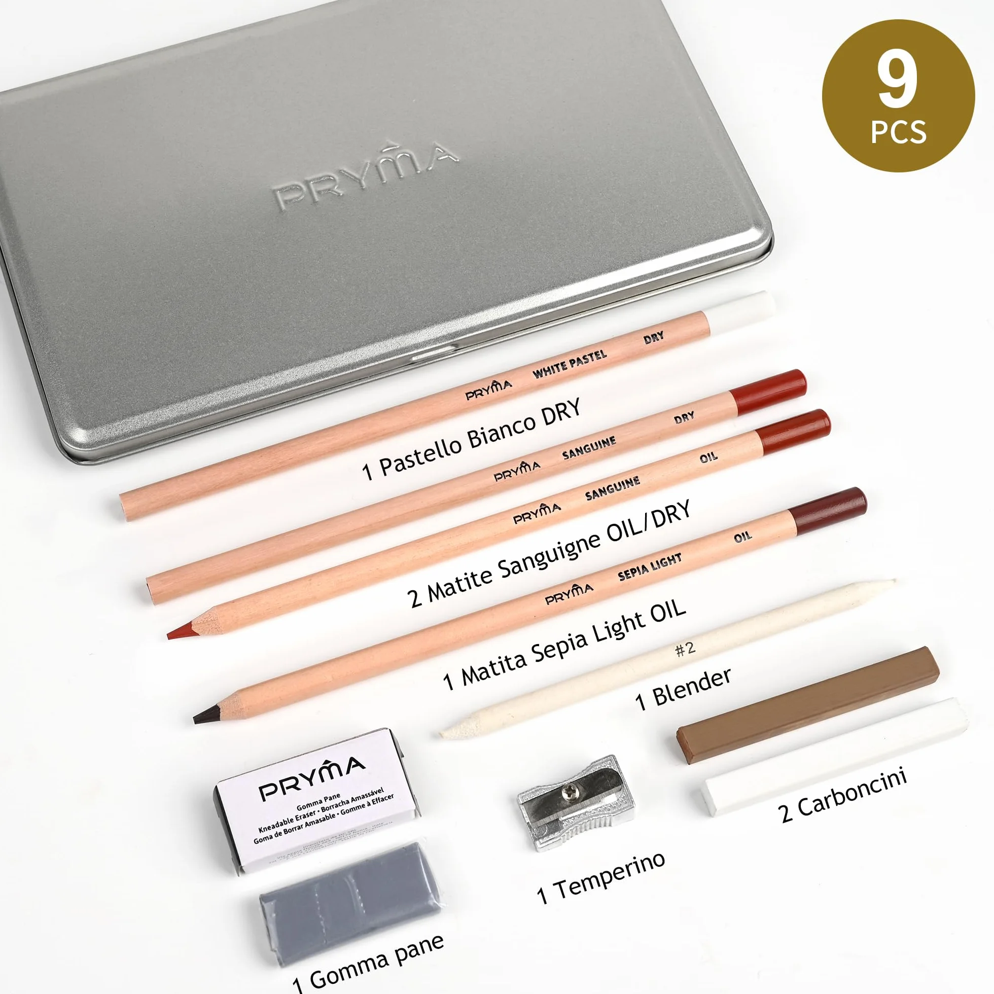 Sanguigne Sketching Set – Set da Disegno Artistico con Matite, Temperino e Gomma Pane