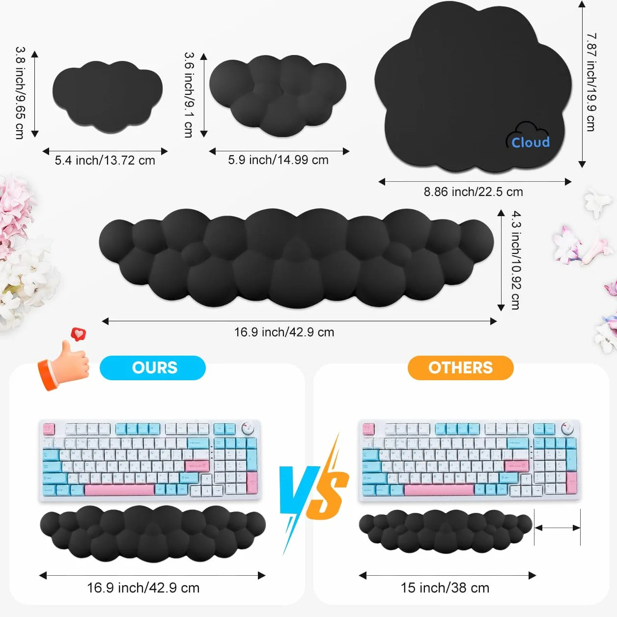 Poggiapolsi per tastiera in pelle con memory foam, base antiscivolo in PU, nero
