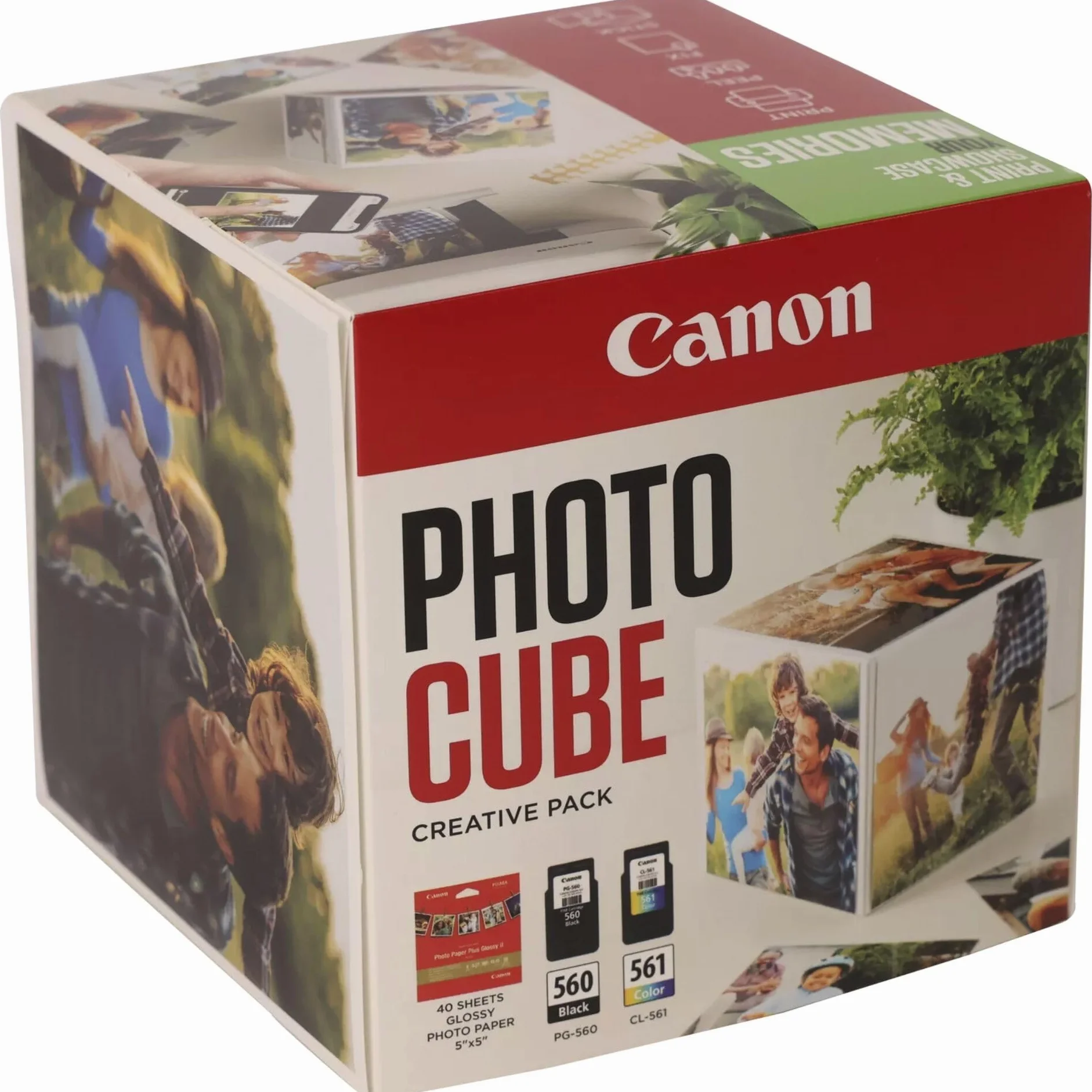 Canon Photo Cube Creative Pack, Verde - cartuccie PG-560/CL-561 + carta fotografica lucida 5x5 PP-201 (40 fogli) + nastro biadesivo - Compatibile con stampanti PIXMA