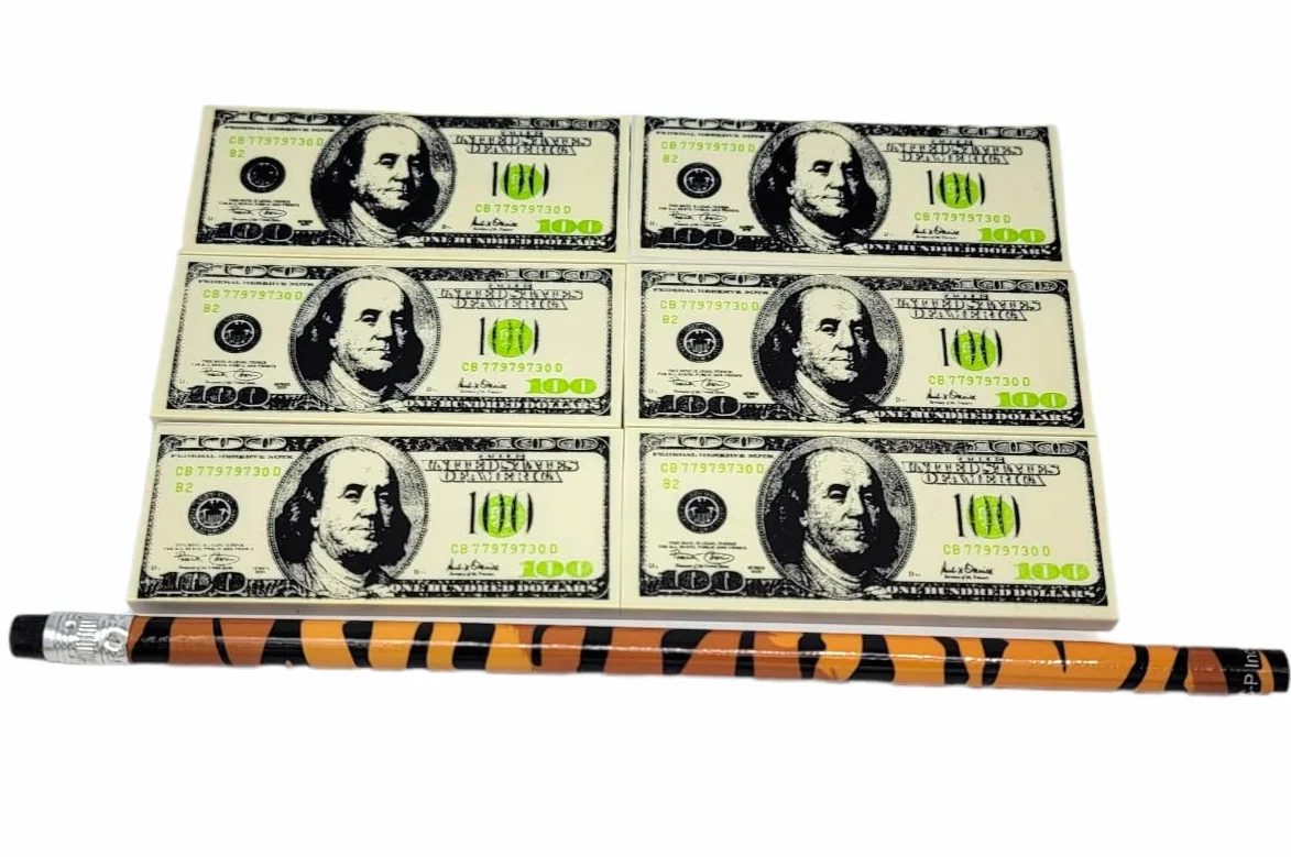 Gomma da cancellare da $100 dall'aspetto realistico (confezione da 36) Quasi 3 "x 3,2 cm. Gomma