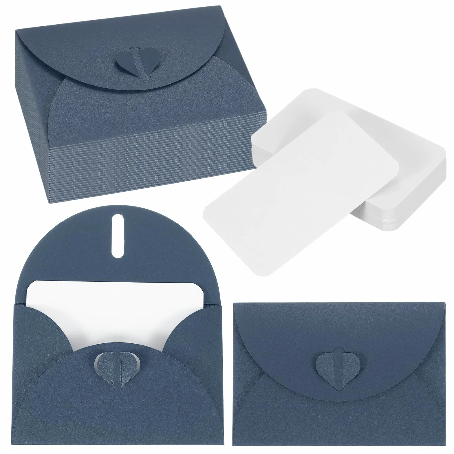 PATIKIL 50 Set Mini Buste Con Chiusura A Cuore 4.1x3" Cartoncini Bianchi Blu Scuro