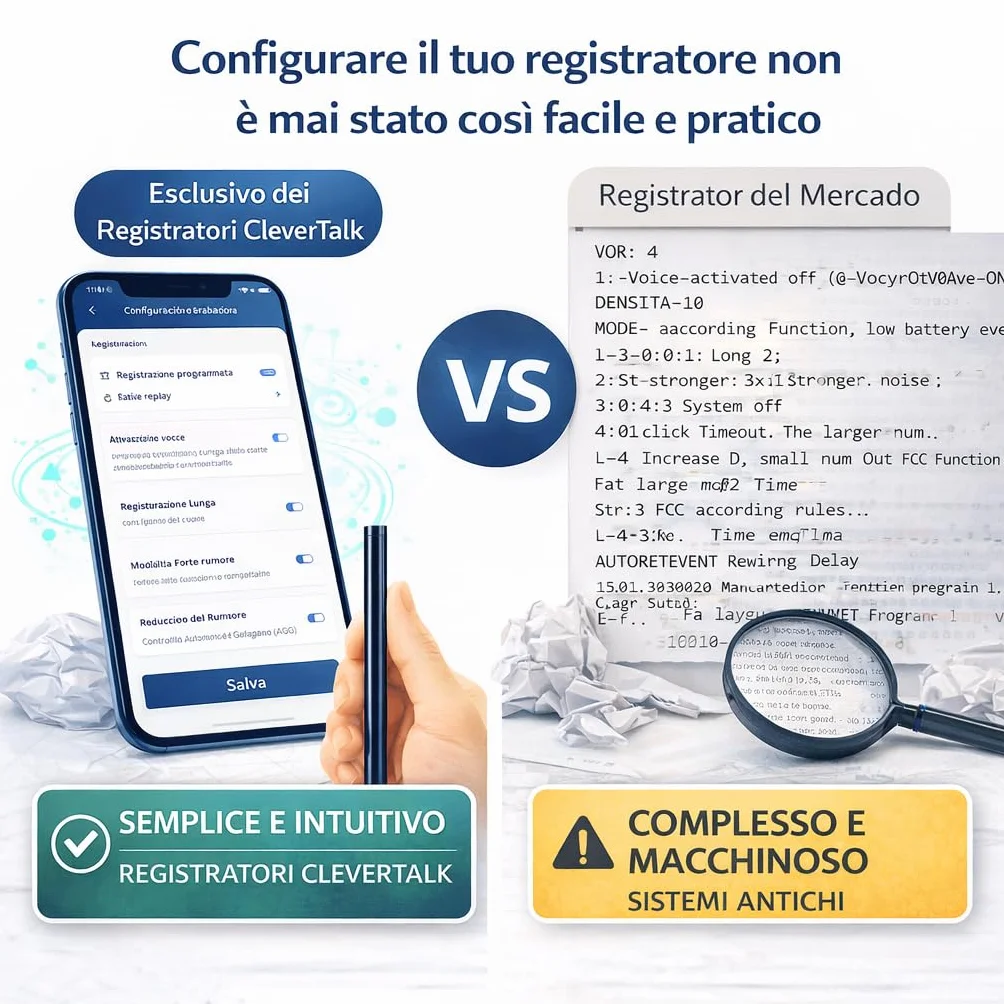 CleverTalk Q1 Registratore Vocale con IA | Attivazione Vocale | App Mobile, Mac, Windows e Web | Cloud Europeo GDPR | 64GB | Audio HD 1536kbps | USB-C
