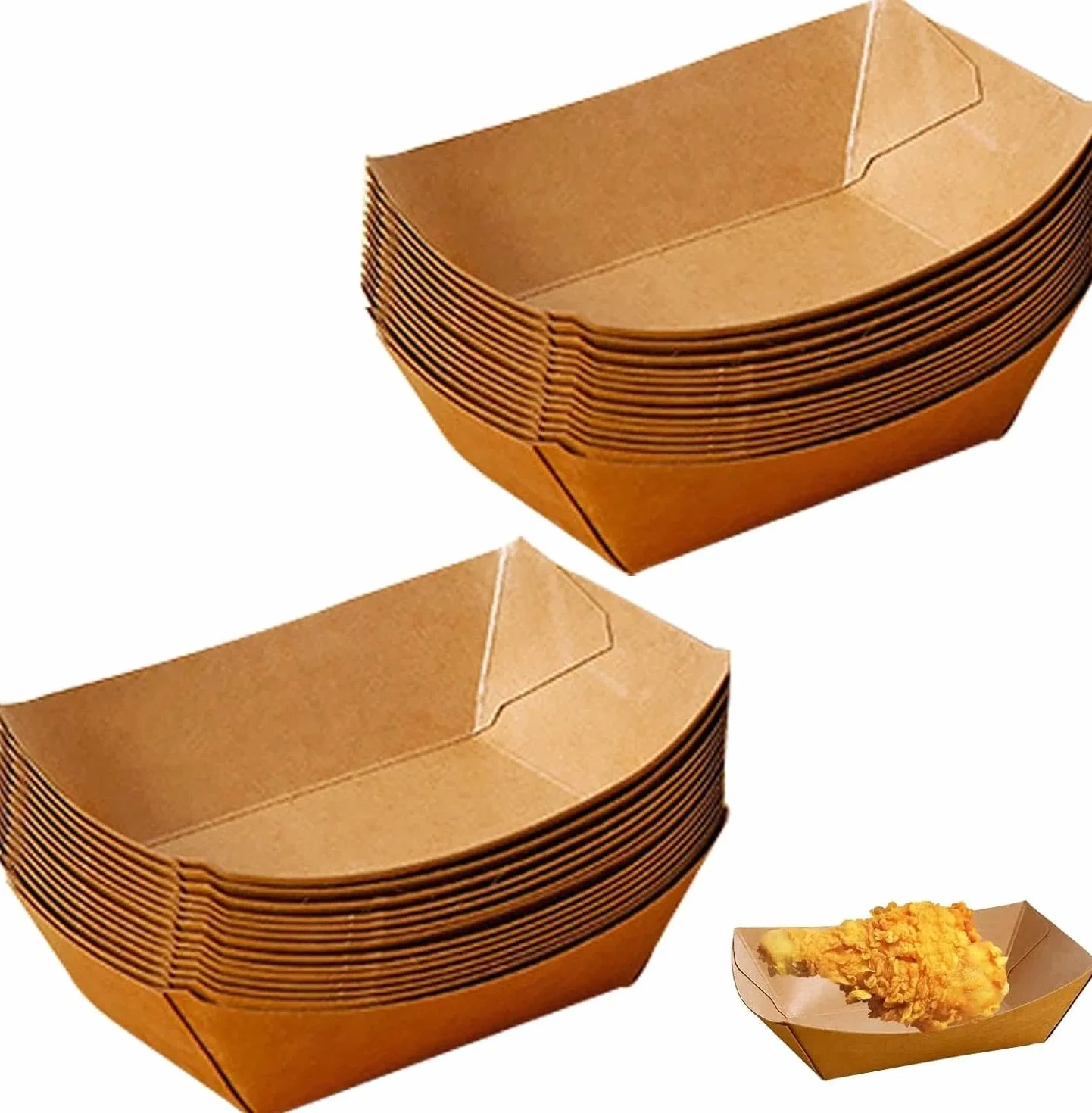Barchette Finger Food Monouso 100 Pezzi, Vaschette Cibo in Cartone Kraft Biodegradabile 12,5 x 8,3 x 3,6 cm