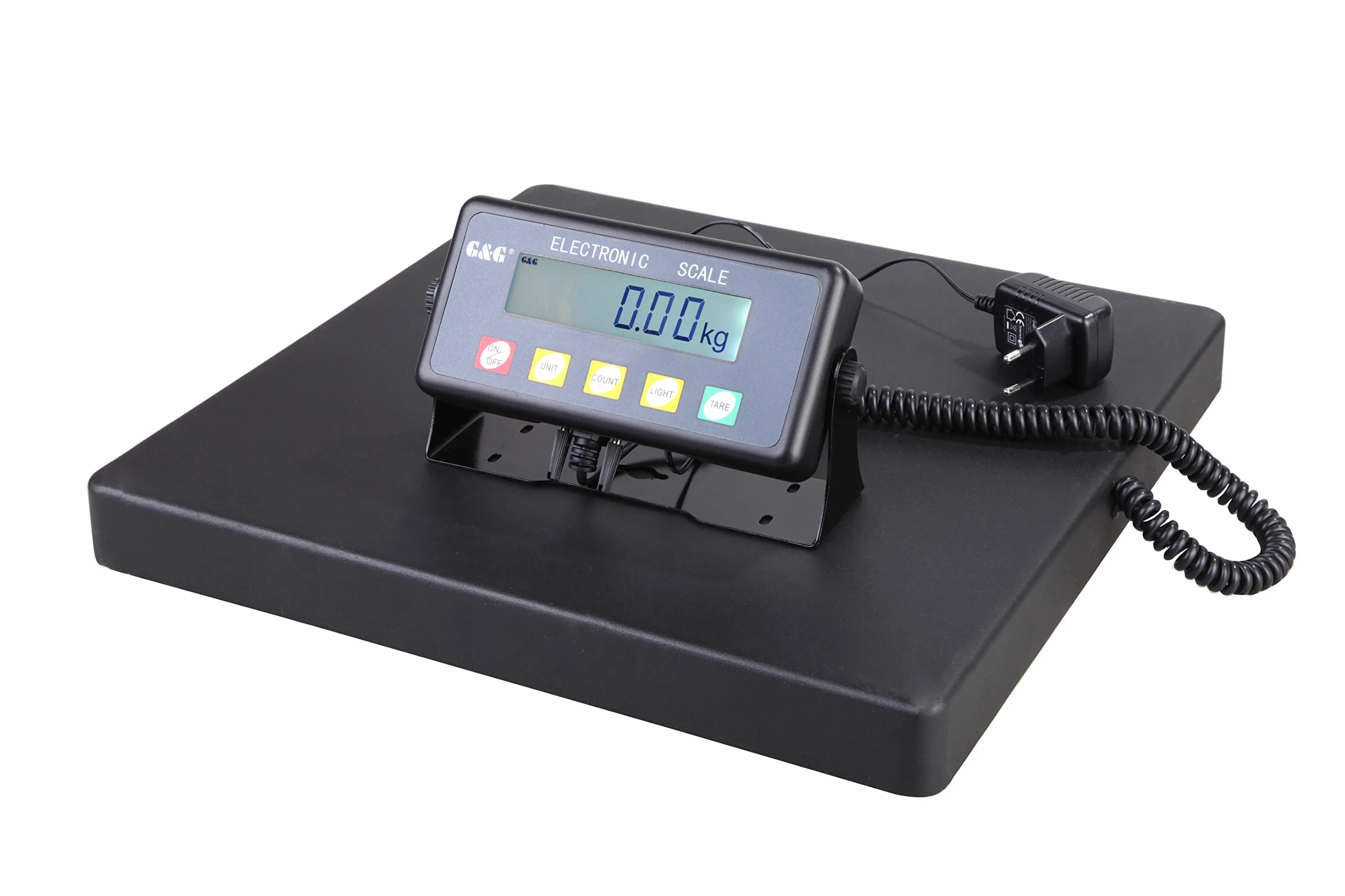 G&G, PSB75, Bilancia a piattaforma per pacchi, superficie di carico resistente in alluminio pressofuso, 40 x 40 cm, 75 kg/20 g, utilizzabile a batteria