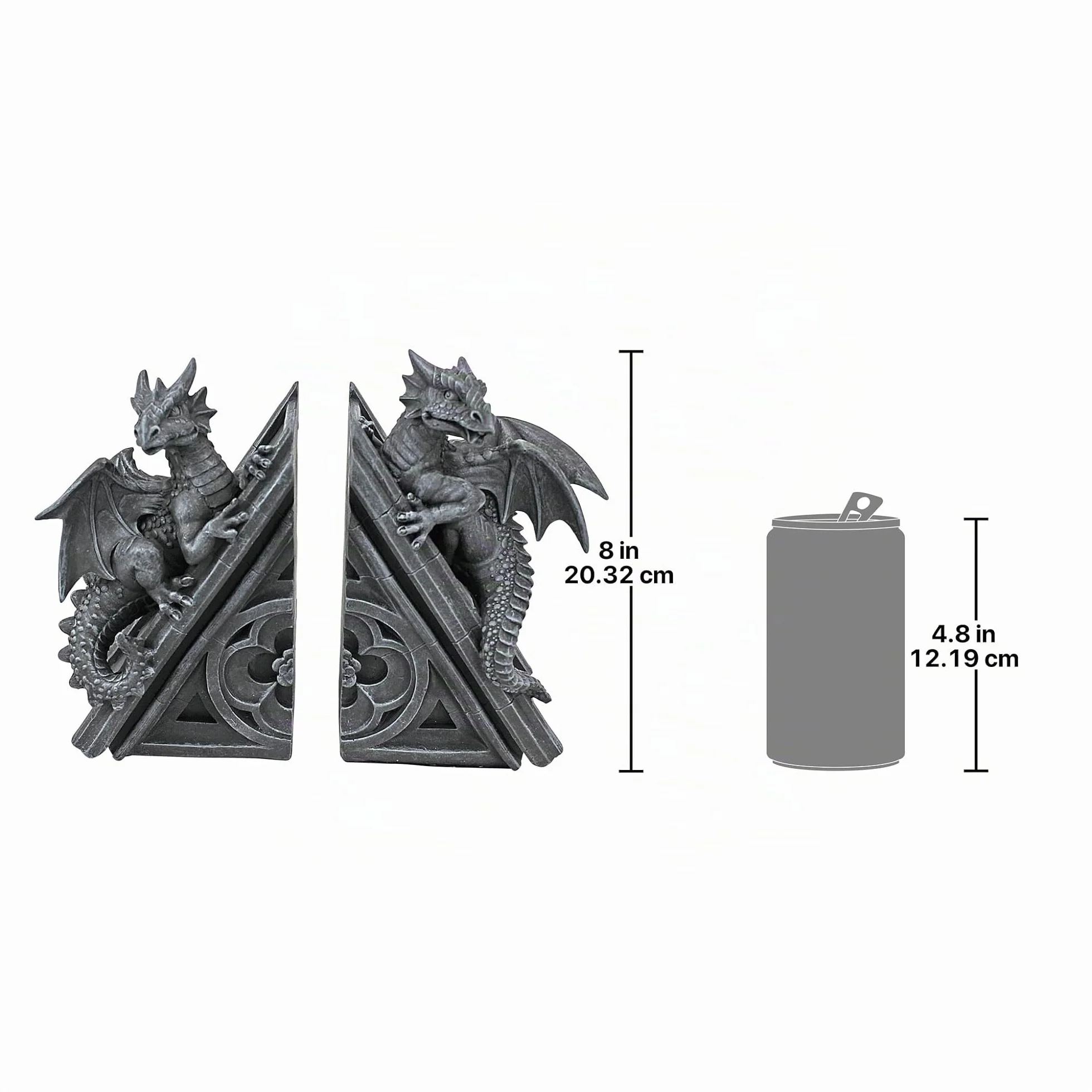 Design Toscano Decorazione in stile gotico Il Castello del Drago Statuette decorative reggilibri, poliresina, pietra grigia, 20,25 cm, confezione da due