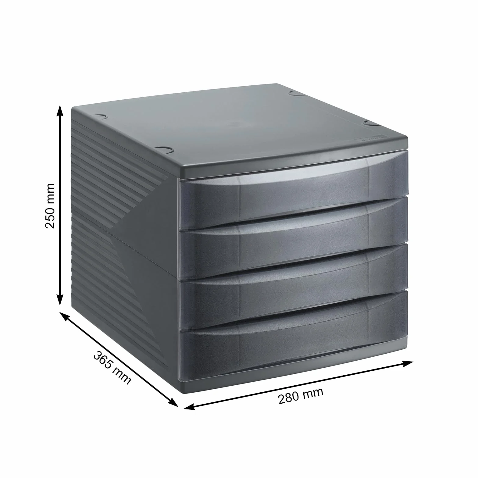 Rotho Cassettiera/scatola da ufficio quadra con 4 cassetti, plastica (PS), senza BPA, nera, (36,5 x 28,0 x 25,0 cm)