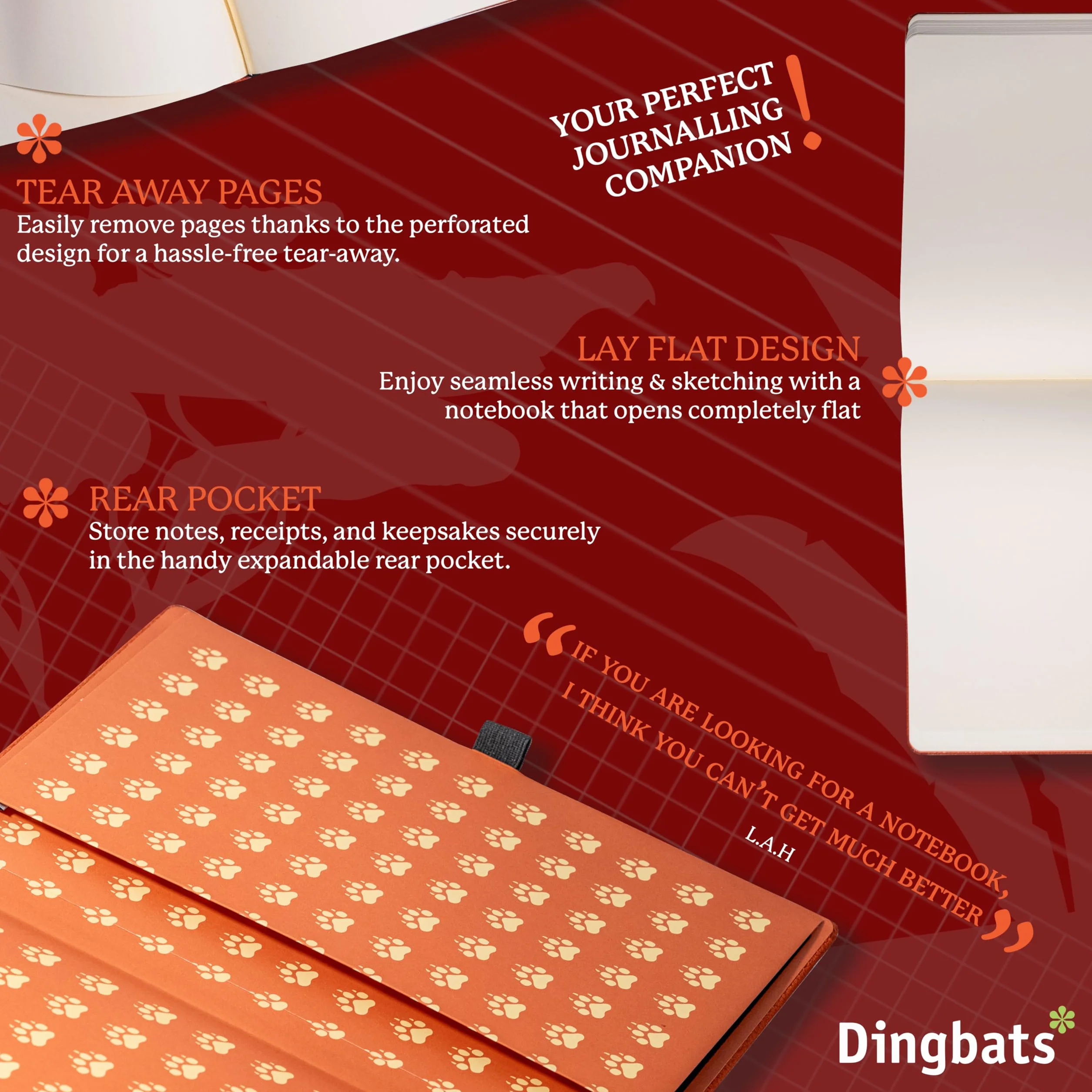 Dingbats* – Wildlife Plain Extra Large A4 – diario con copertina rigida in pelle PU per lavoro, scrittura, tasca, chiusura elastica, portapenne, segnalibro