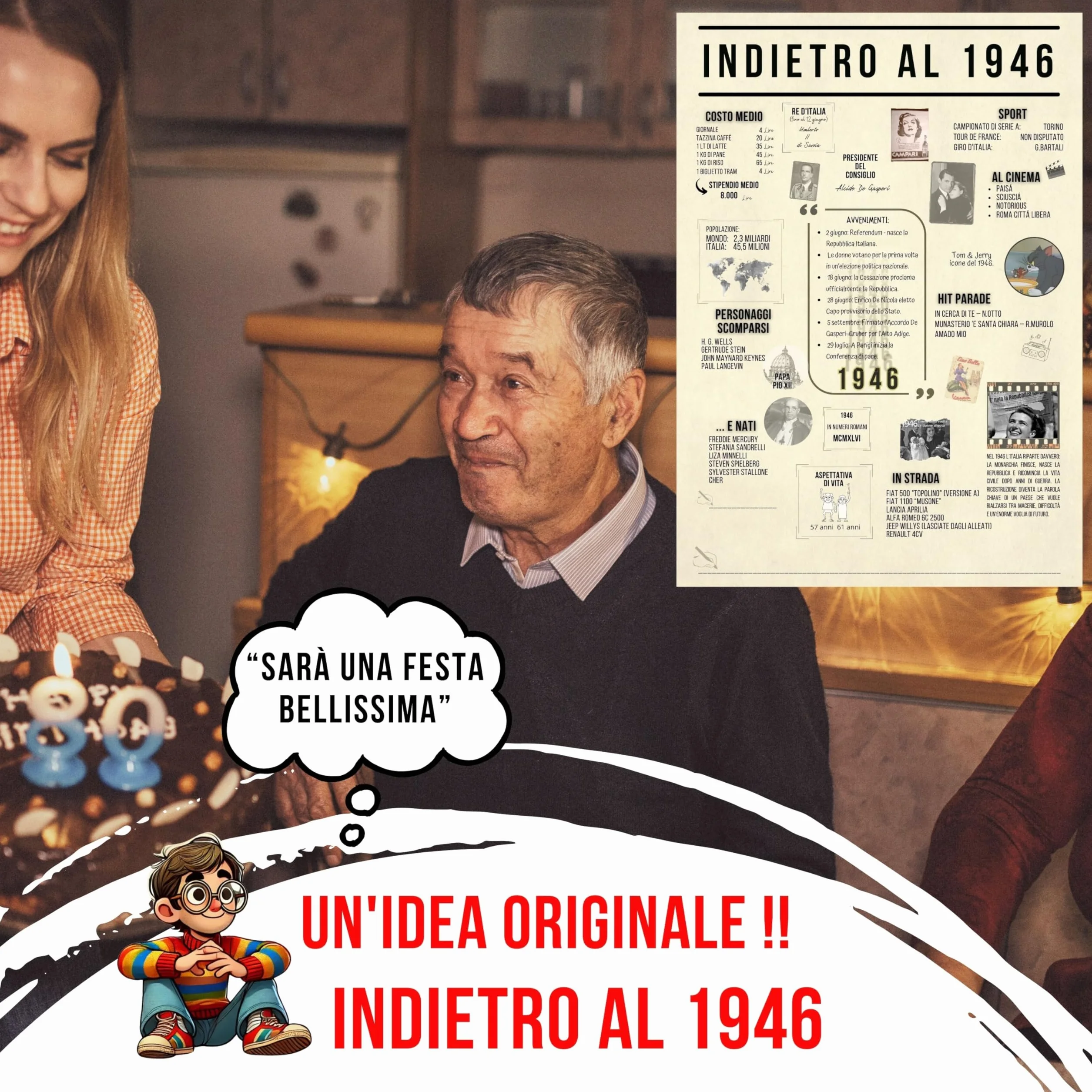 Poster 1946 anno di nascita regalo compleanno originale uomo donna maxi formato A4 da incorniciare con busta Made in Italy