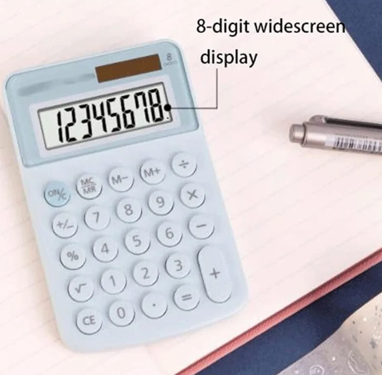 Calcolatrice per Ufficio Calcolatrici da Ufficio Calcolatrice Batteria Solare A 8 Cifre Batteria Solare Dual Power con Display Scuola(Blue)