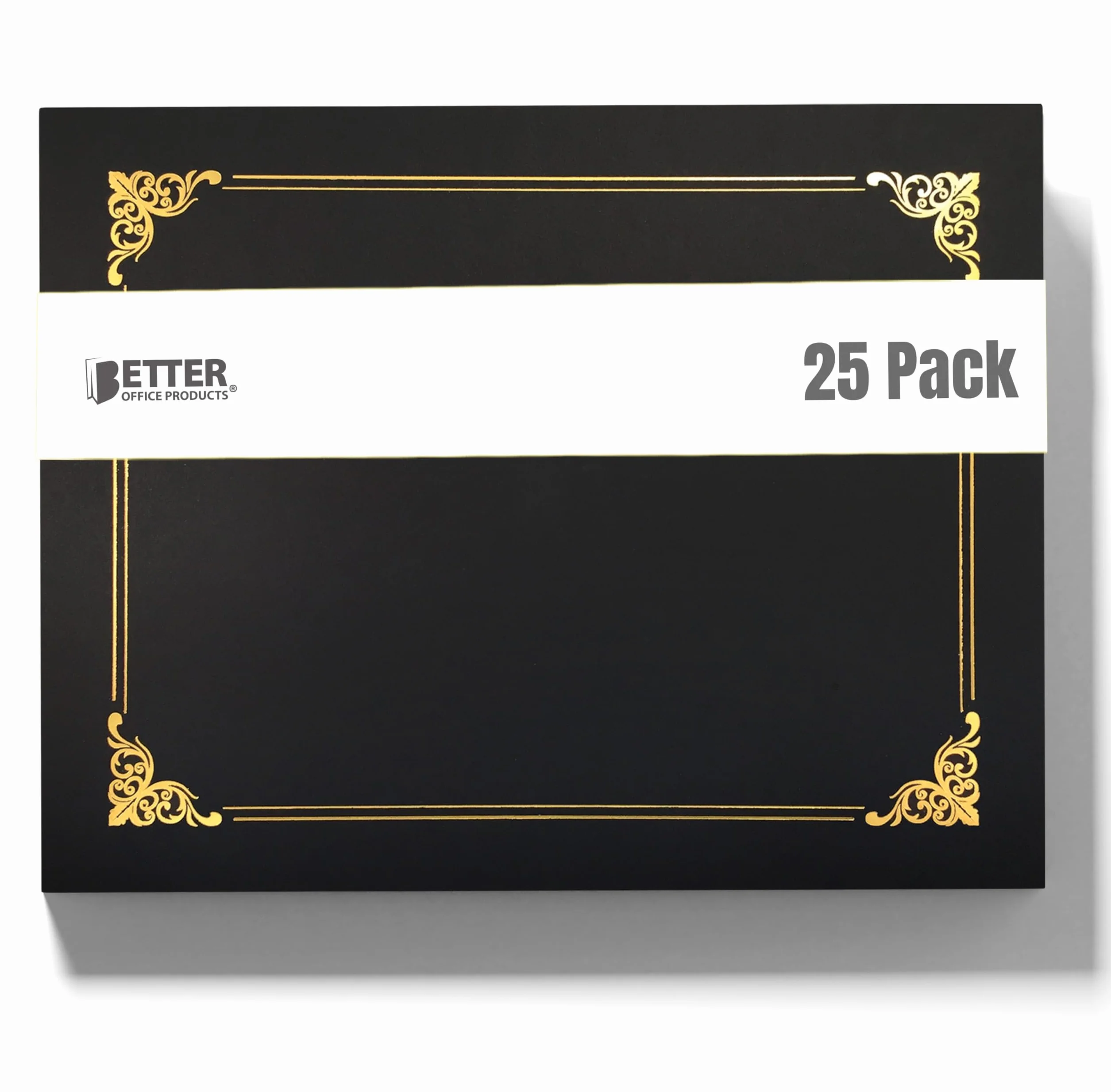 Better Office Products Porta Certificati Neri 25 Pezzi Bordo in Lamina d'Oro Formato Lettera