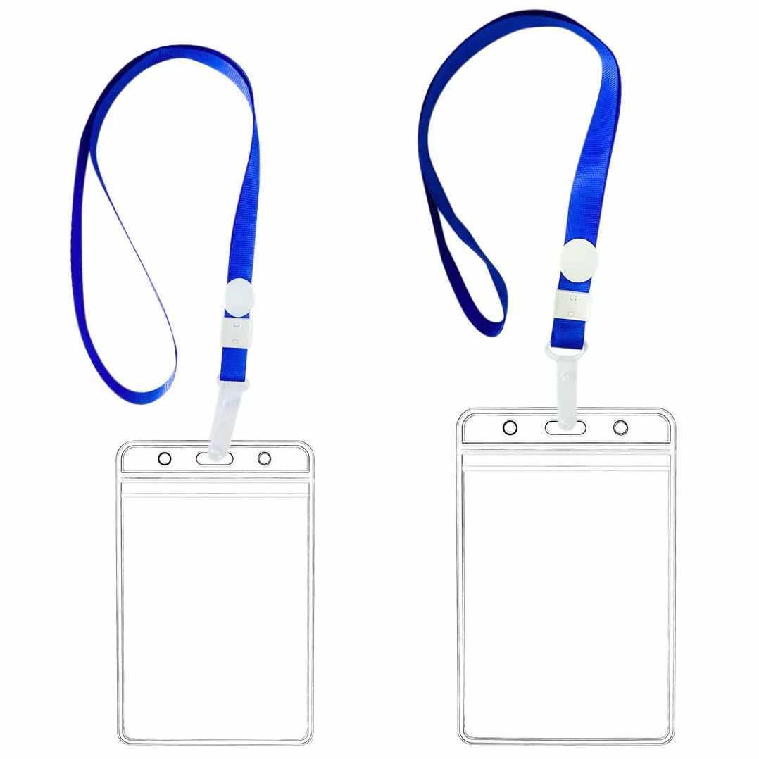 Porta Badge Impermeabile Verticale Trasparente con Cordino, 2 Pezzi per Exhibition Ufficio Studenti