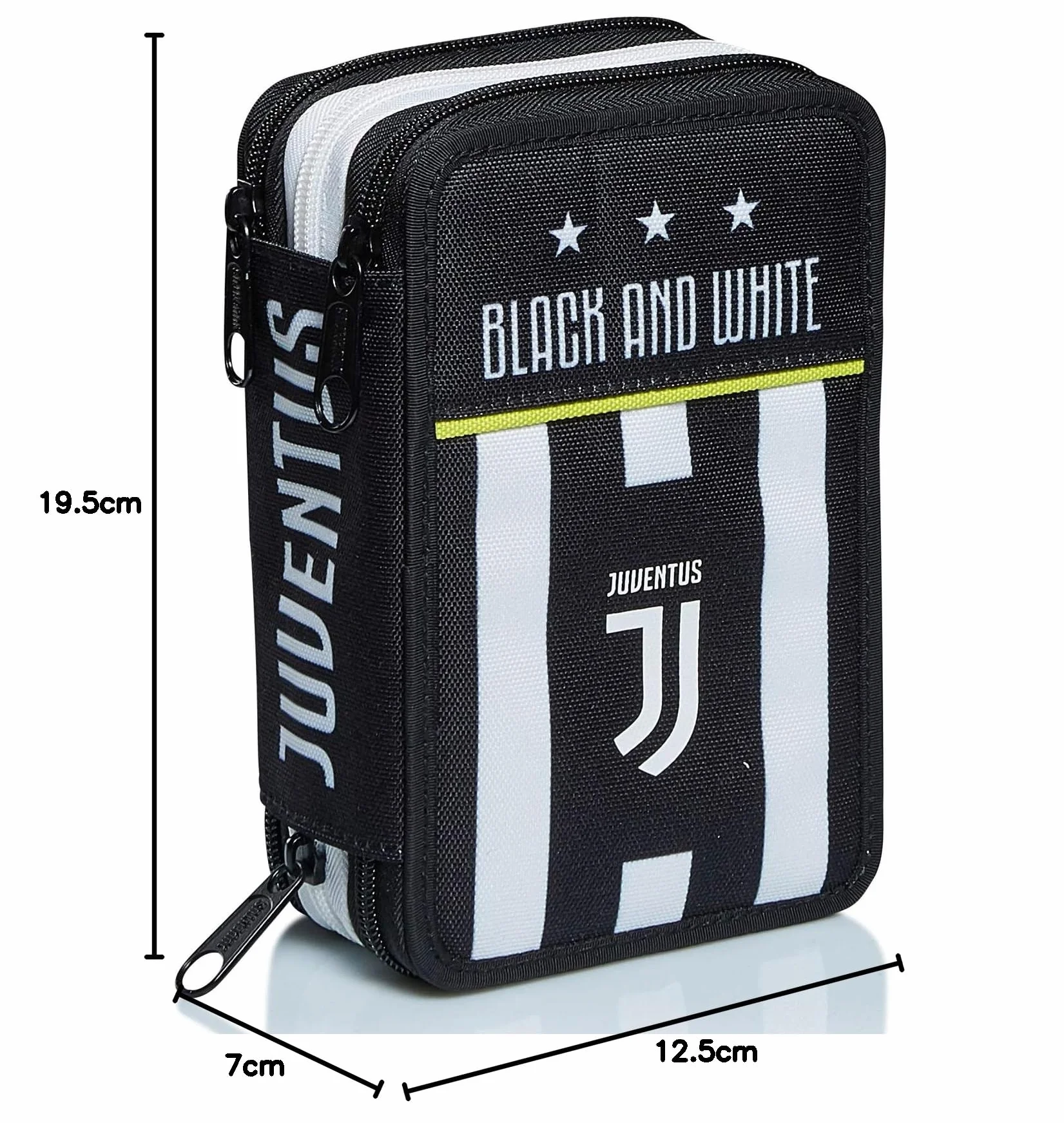 Seven Astuccio Scuola Juventus 3 Zip Bianco Nero Triplo Scomparto Matite Penne Pennarelli Accessori per Zaino Ragazzi