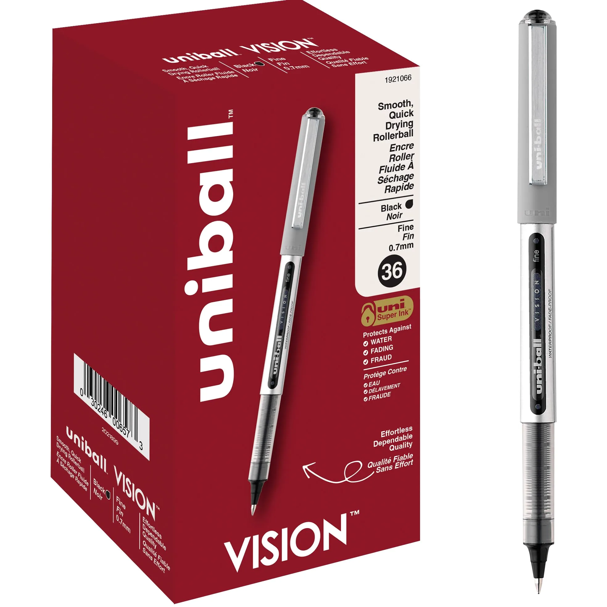 uni-ball Vision, penne a sfera, punta fine, inchiostro nero, 36 pezzi