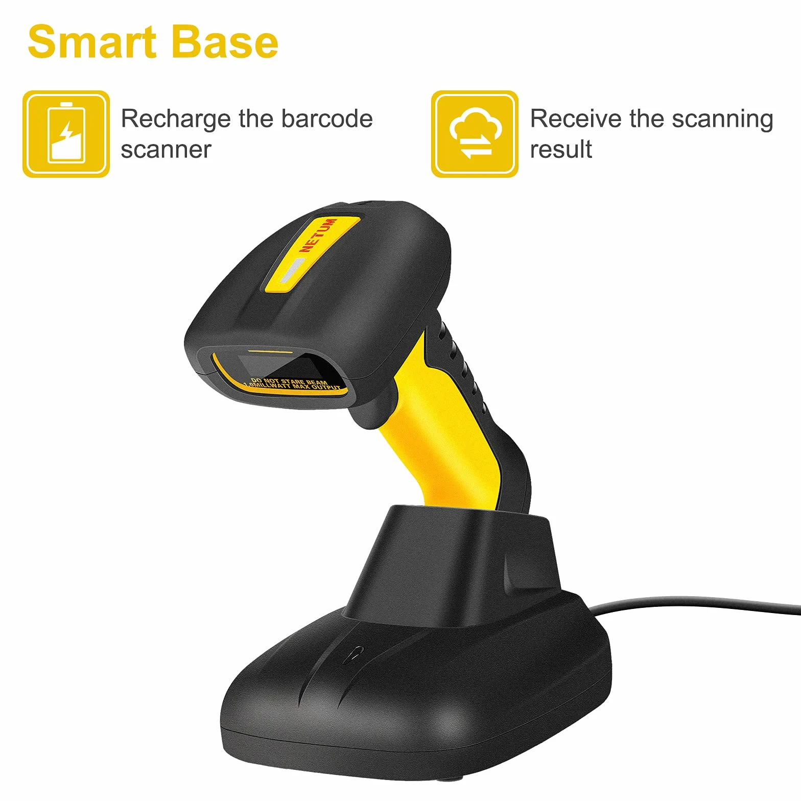 NetumScan Lettore di codici a barre 2D wireless, lettore di codici a barre impermeabile e antimicrobico (QR PDF17 Data Matrix Code) Base di ricarica con ricevitore integrato NS1202W