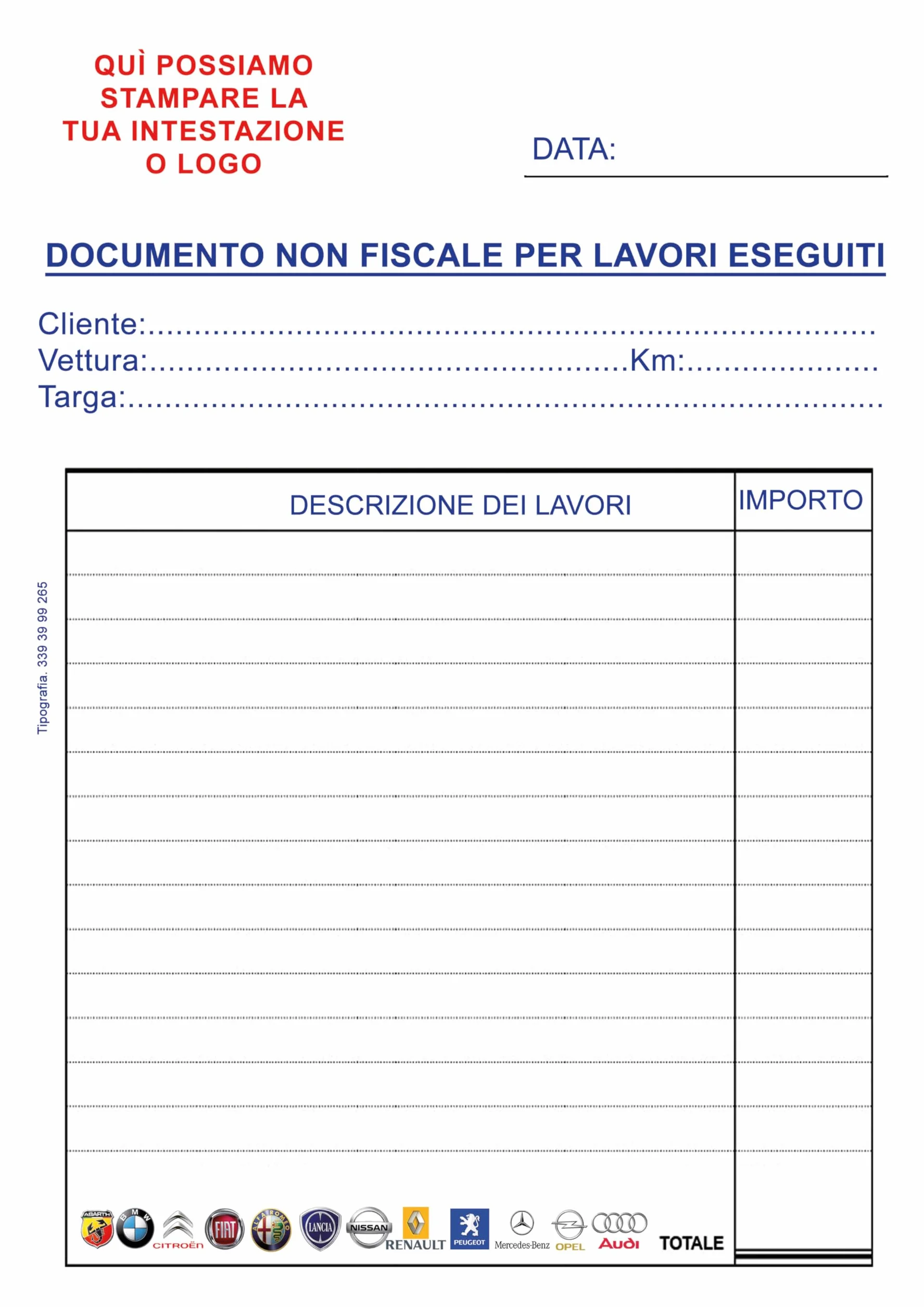 Ricevuta Non Fiscale per Officina Meccanica 15x21 cm – Blocchi da 50 Fogli – Documento Lavori per Meccanici, Carrozzieri, Elettrauto – Personalizzabile con Logo
