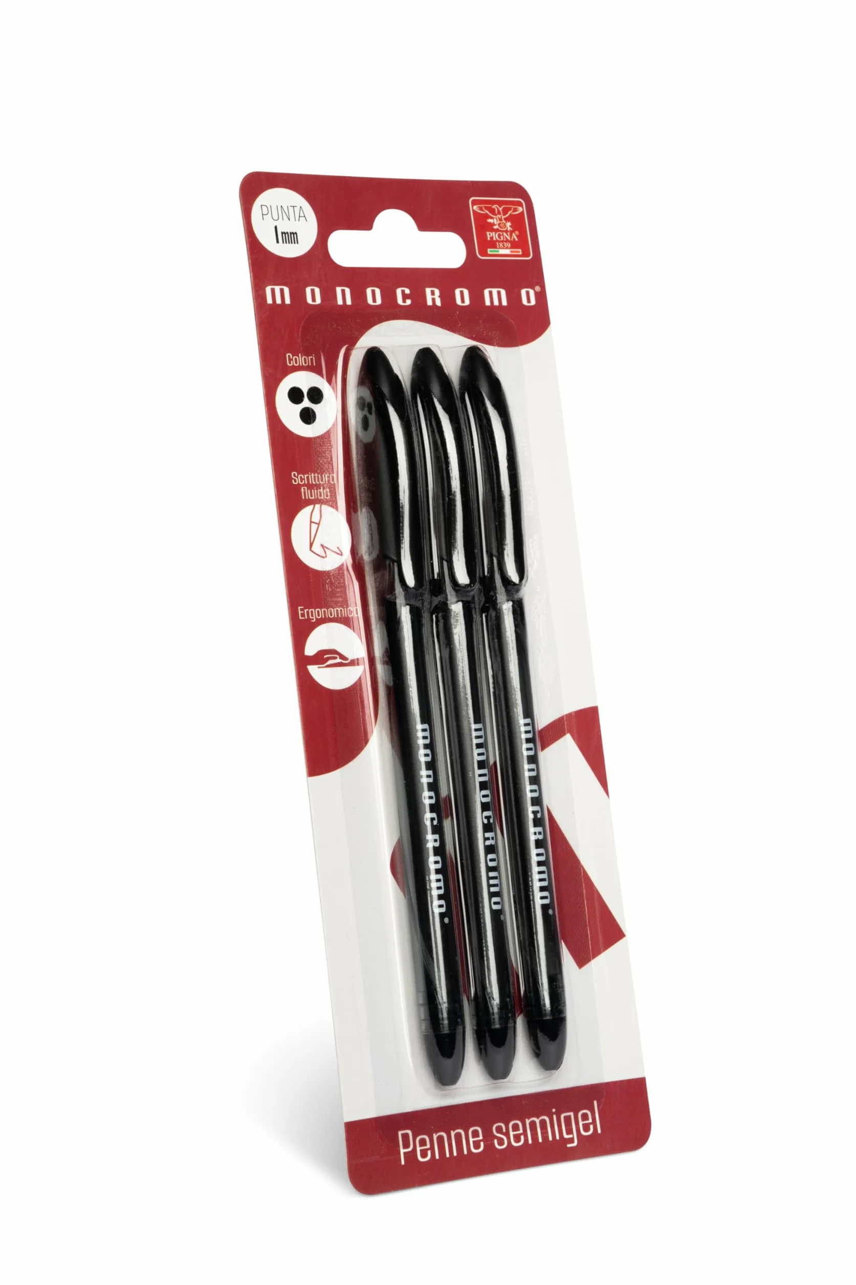 Pigna Penna Semi-Gel Blister 3 Pezzi Nero Scrittura Scorrevole Scuola Ufficio