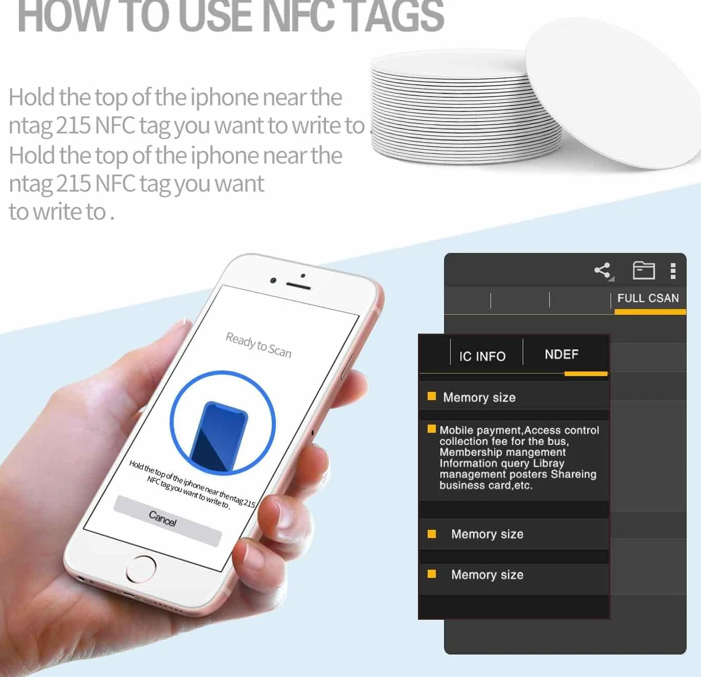 100 etichette NFC NTAG215 NFC bianche adesive NFC compatibili con TagMo e Amiibo con retro adesivo per un facile fissaggio