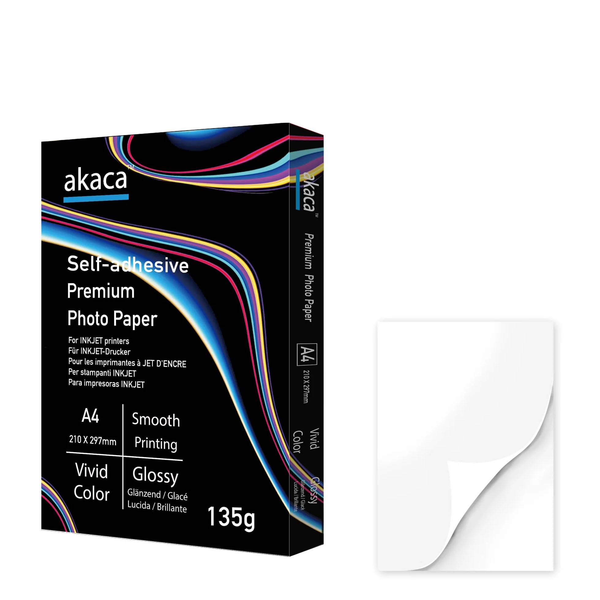 Carta Adesiva Lucida A4 60 Fogli 135g Carta Fotografica Stampabile per Stampanti A Getto d'inchiostro 210 x 297 mm