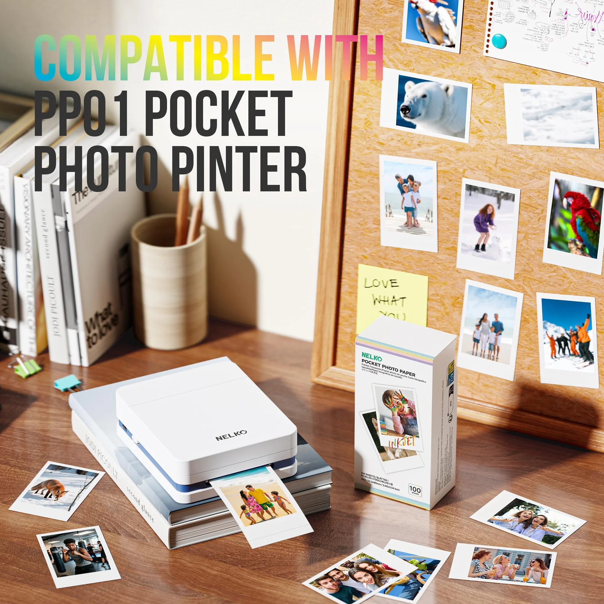 Nelko Carta Fotografica Premium 52.3x90mm 100 Fogli con Retro Adesivo per Stampante Tascabile PP01