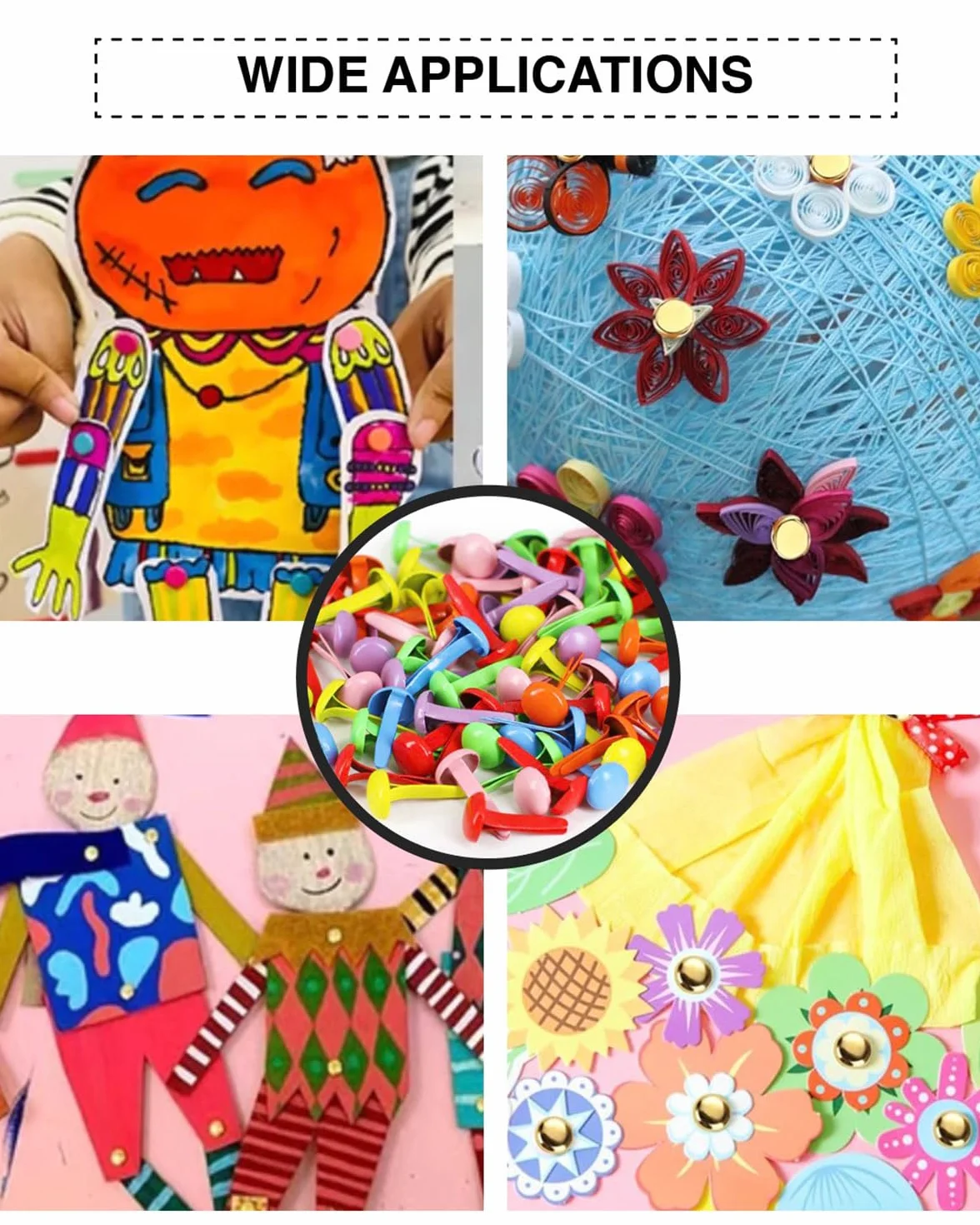 200 Pezzi Fermacampioni Piccoli in Metallo Rotondi per Scrapbooking Oro